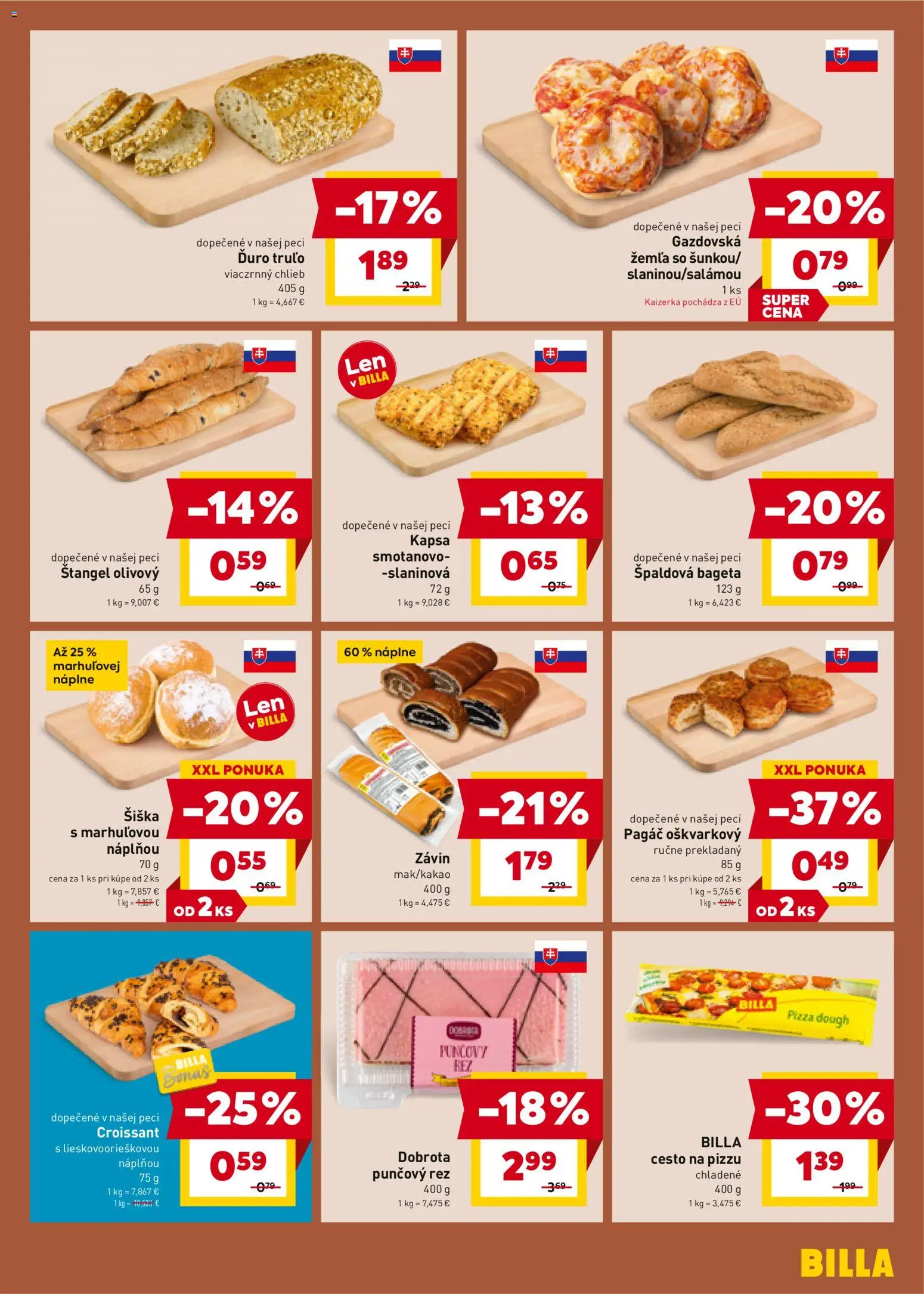 Nové Billa akcie – leták je platný od 27.12.2025 | Strana: 13 | Produkty: Chlieb, Pizza, Croissant, Závin