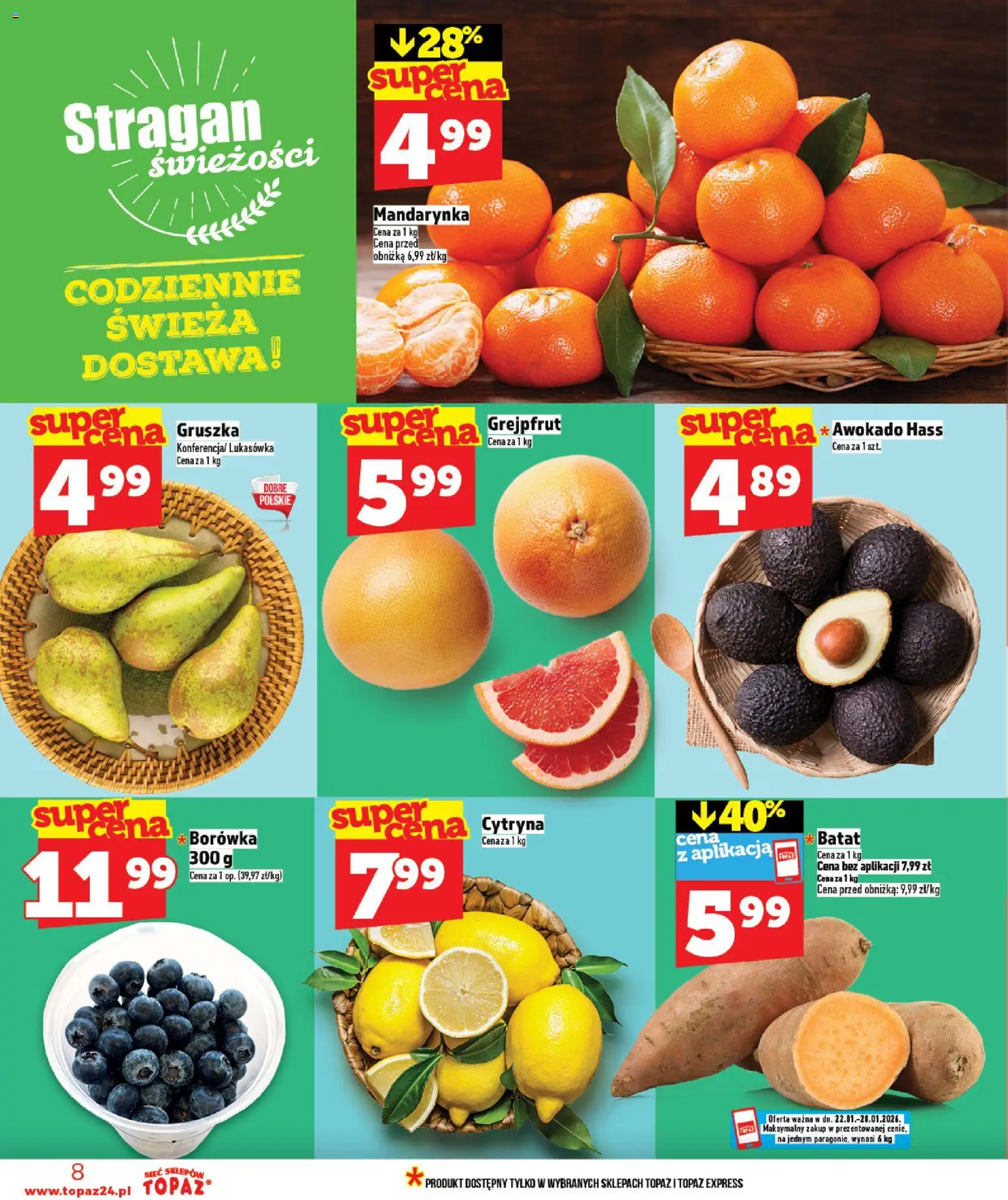 Topaz Gazetka - Ceny małe na stałe od 22.01.2026 | Strona: 8 | Produkty: Gruszka, Batat, Awokado, Grejpfrut