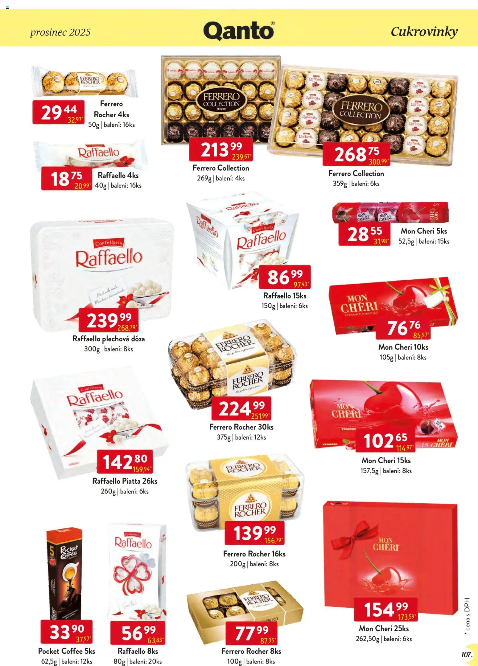 Astur & Qanto leták - Velkoobchod 12/2025 od 01.12.2025 | Strana: 107 | Produkty: Ferrero Rocher, Mon Chéri, Dóza, Pocket coffee