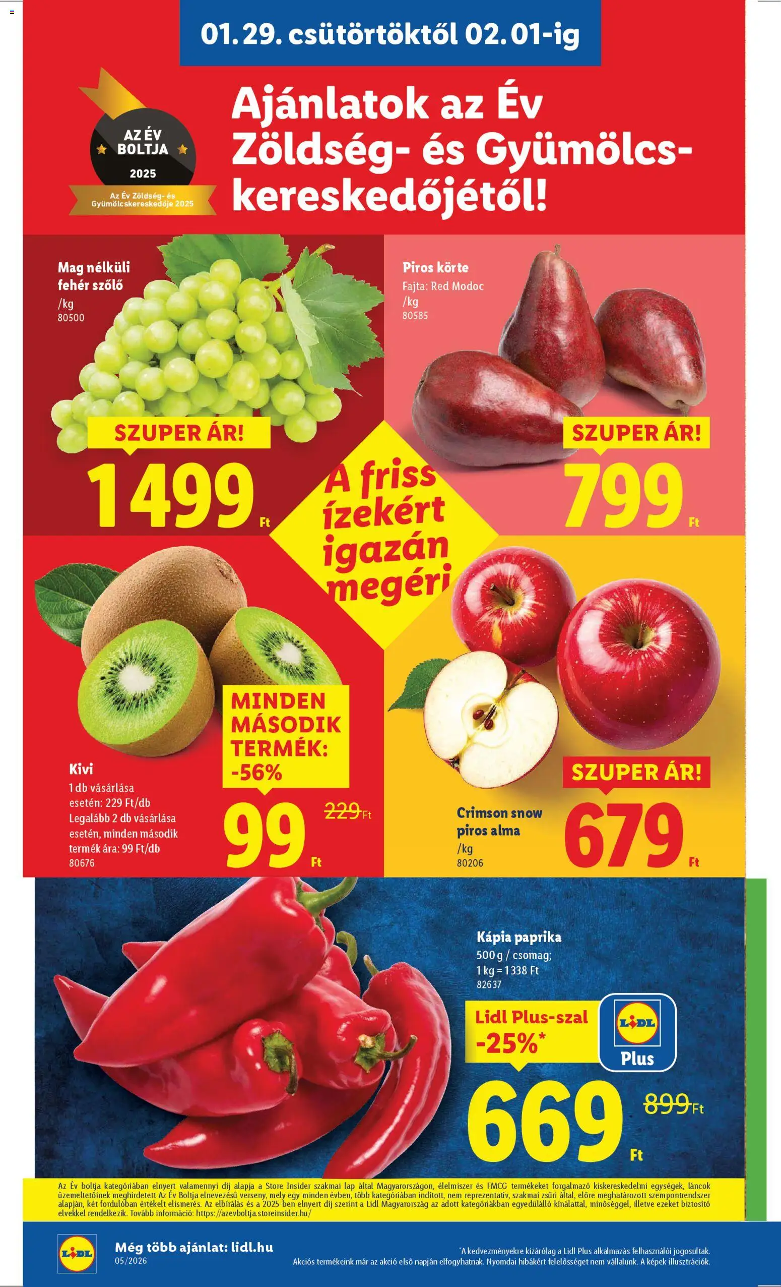 Lidl akciós ujság - amely érvényes a következő dátumtól: 29.01.2026 | Oldal: 2 | Termékek: Szőlő, Körte, Gyümölcs, Kápia paprika