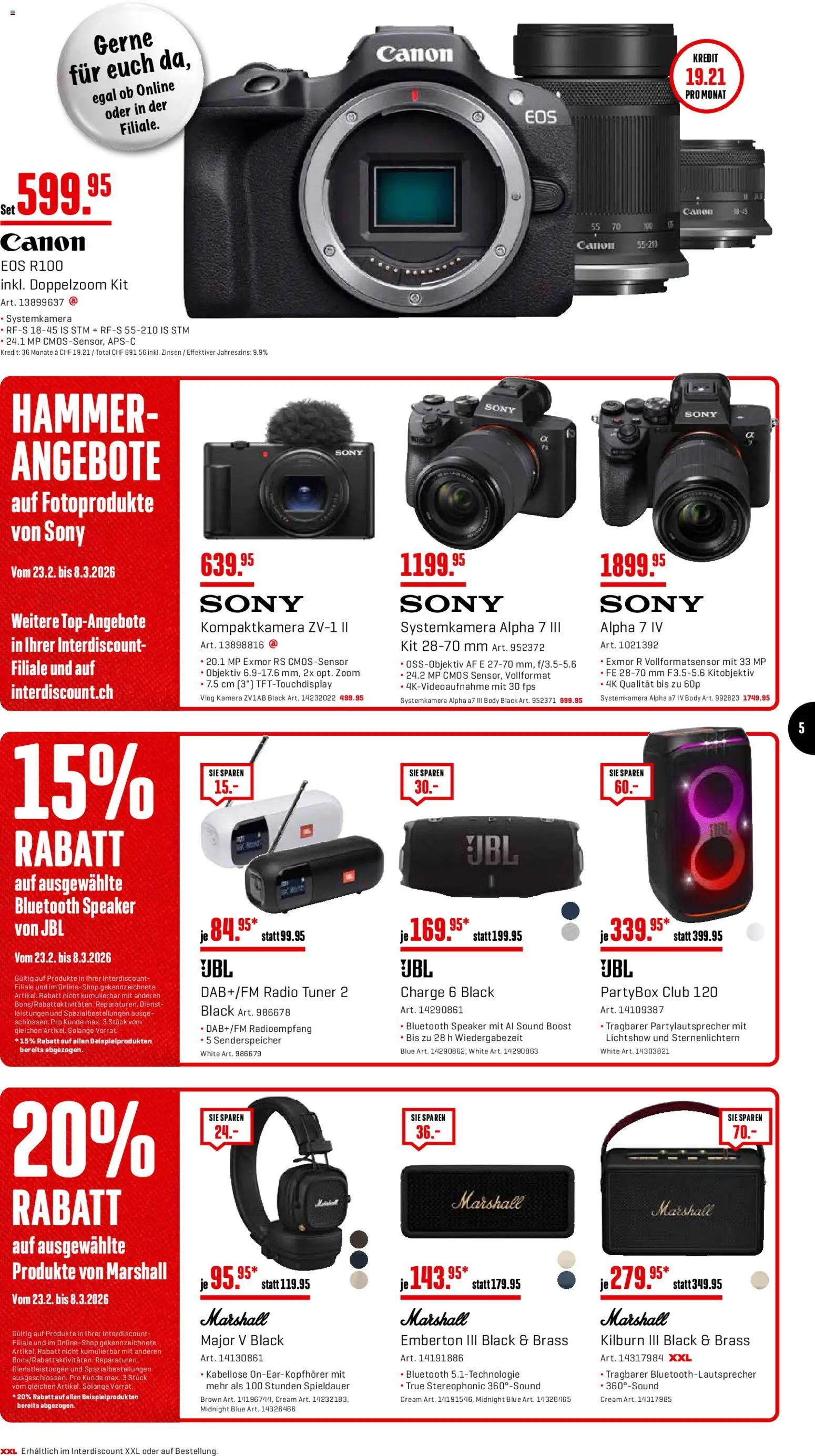 Interdiscount Aktionen – gültig ab 23.02.2026 | Seite: 5 | Produkte: Radio, Systemkamera, Objektiv, Sony