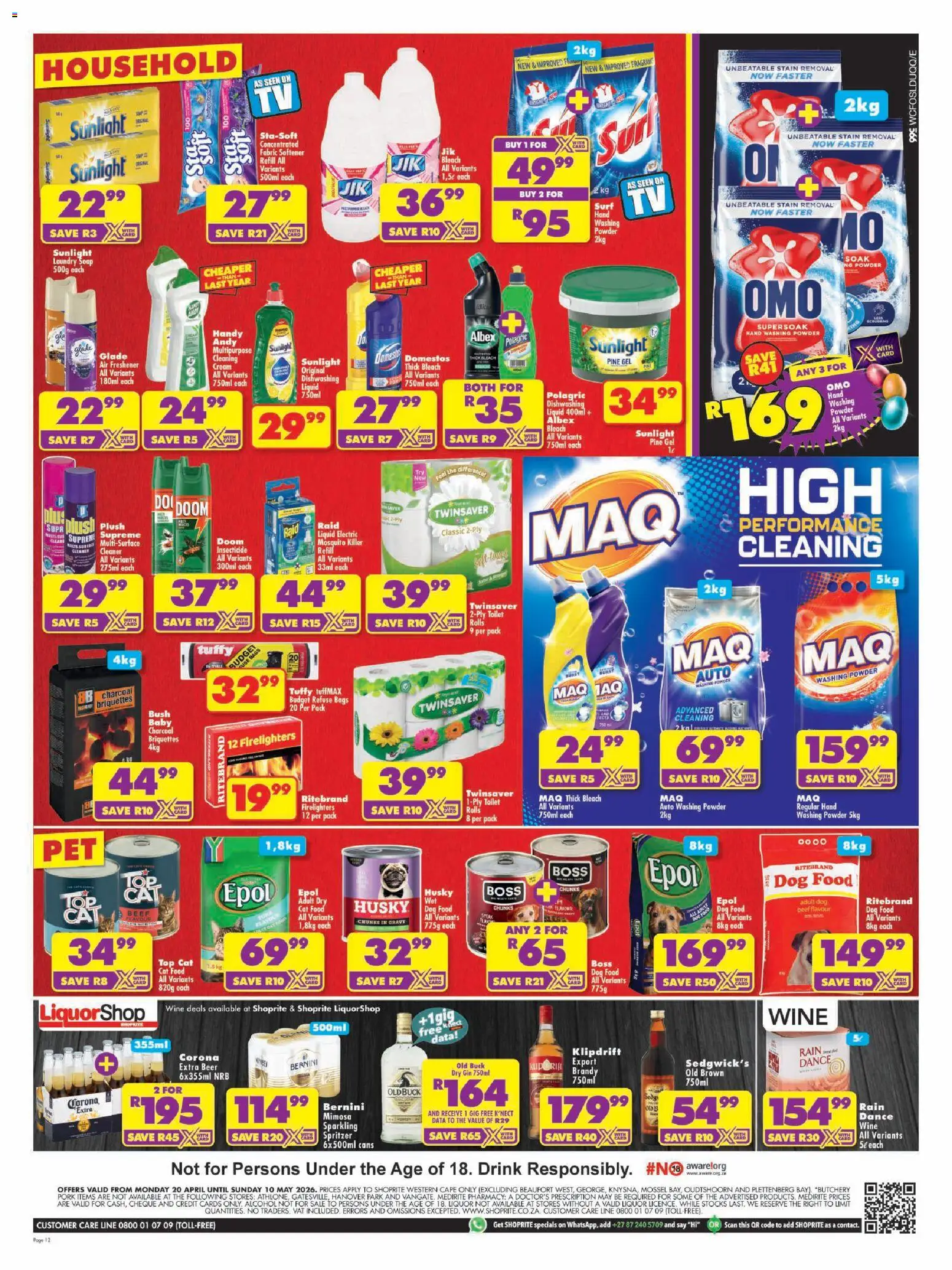 New Shoprite catalogue – valid from 20.04.2026 | Page: 12 | Products: Air freshener, Toilet paper, Cat food, Dog food
