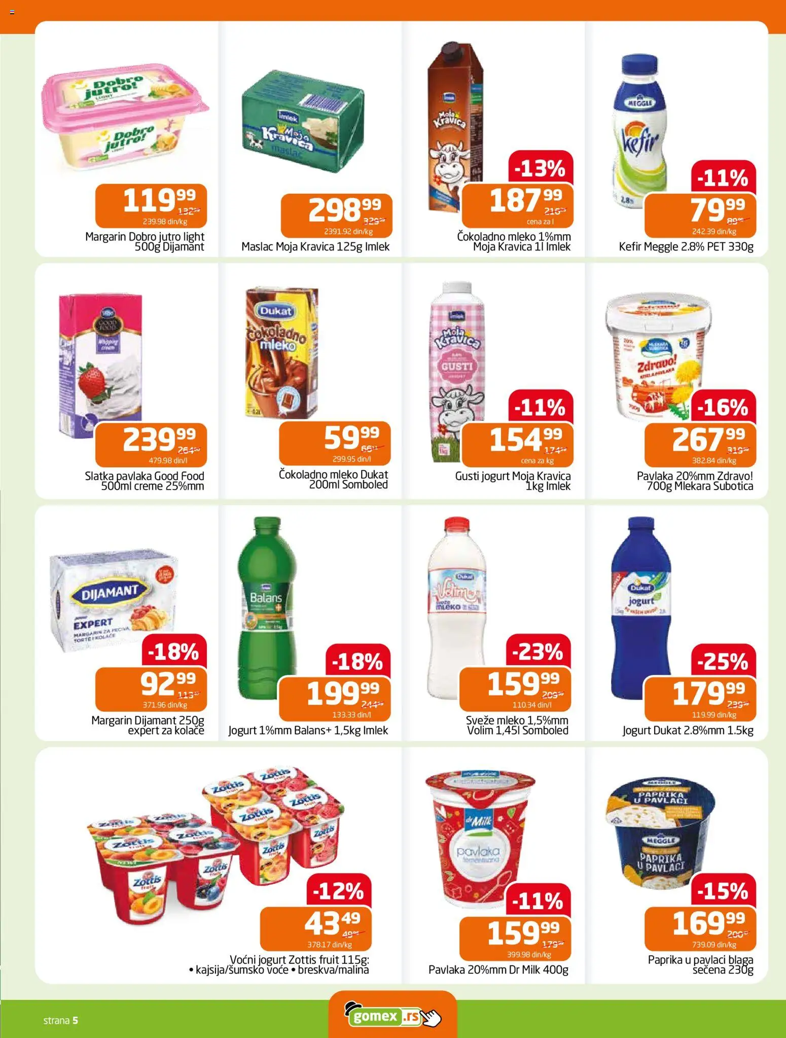 Gomex katalog - važi od 21.01.2026 | Strana: 5 | Proizvode: Maslac, Jogurt, Voćni jogurt, Pavlaka