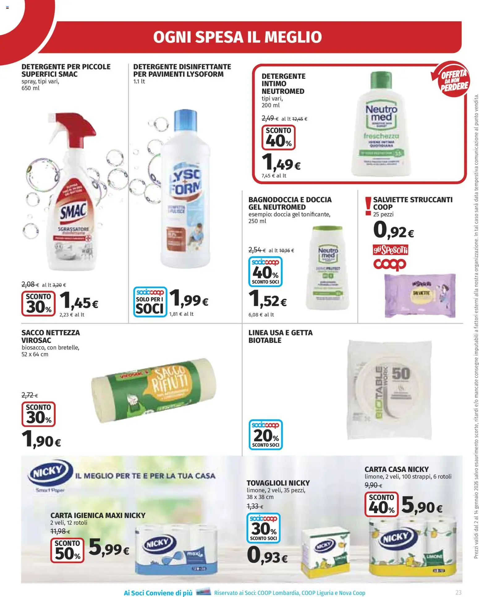 Volantino Ipercoop del 02.01.2026 | Pagina: 23 | Prodotti: Salviette struccanti, Tè, Intimo, Sgrassatore