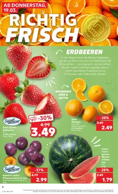 Erdbeeren, Span./griech. Erdbeeren Kl. I je 400-g-Schale ab 19.03.2026 gültig | Seite: 2 | Produkte: Pflaumen, Orangen, Wasser, Erdbeeren