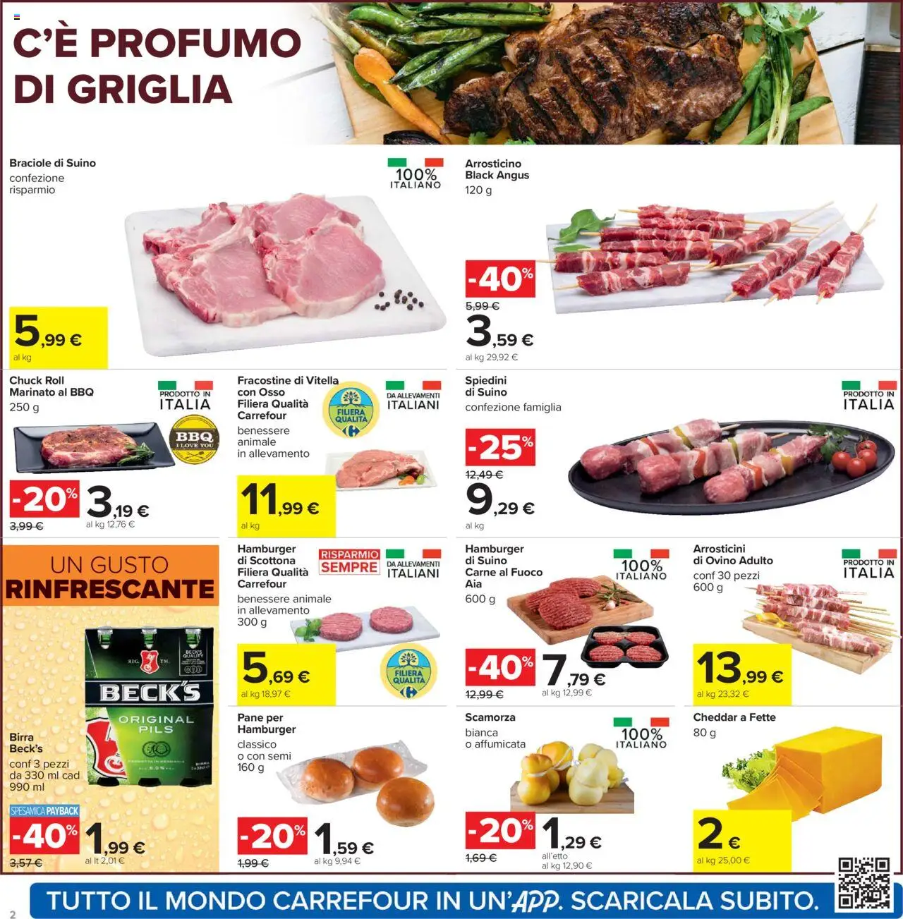 Volantino Carrefour del 07.08.2025 | Pagina: 2 | Prodotti: Pane, Suino, Arrosticini, Profumo