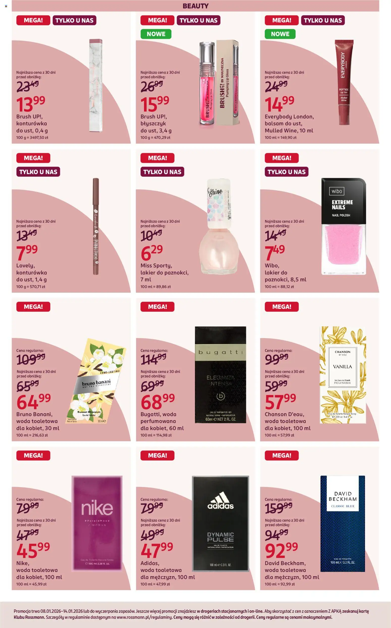 Rossmann Gazetka od 08.01.2026 | Strona: 8 | Produkty: Woda toaletowa, Błyszczyk, Banany, Woda