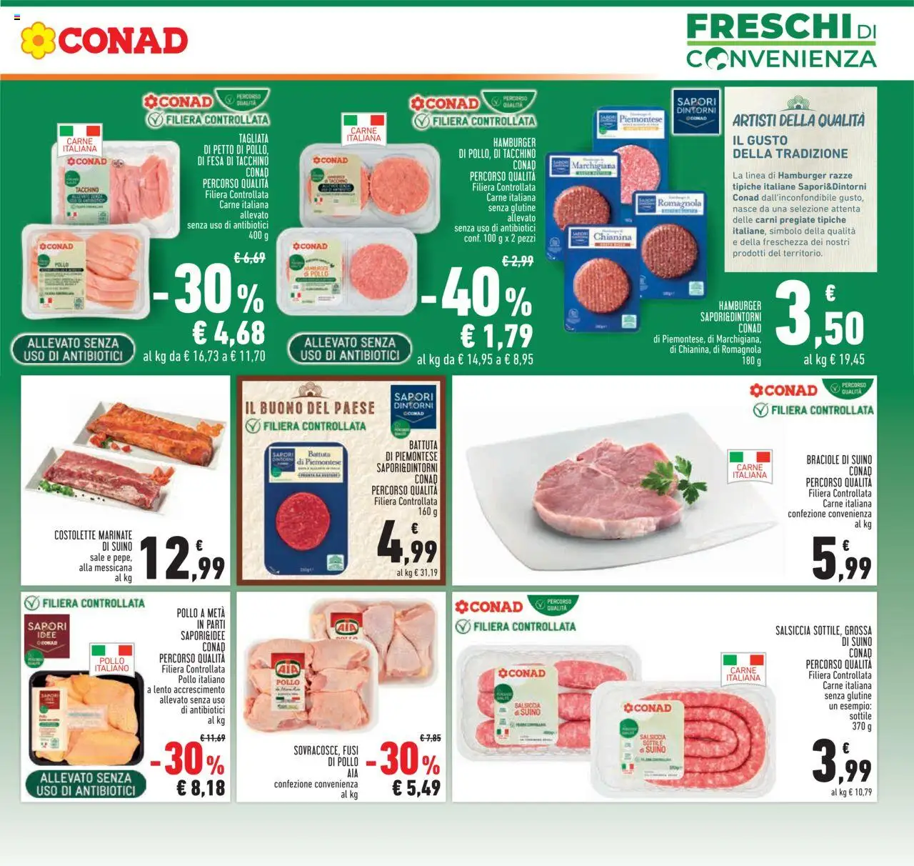 Volantino Conad del 14.08.2025 | Pagina: 3 | Prodotti: Suino, Tacchino, Salsiccia, Hamburger