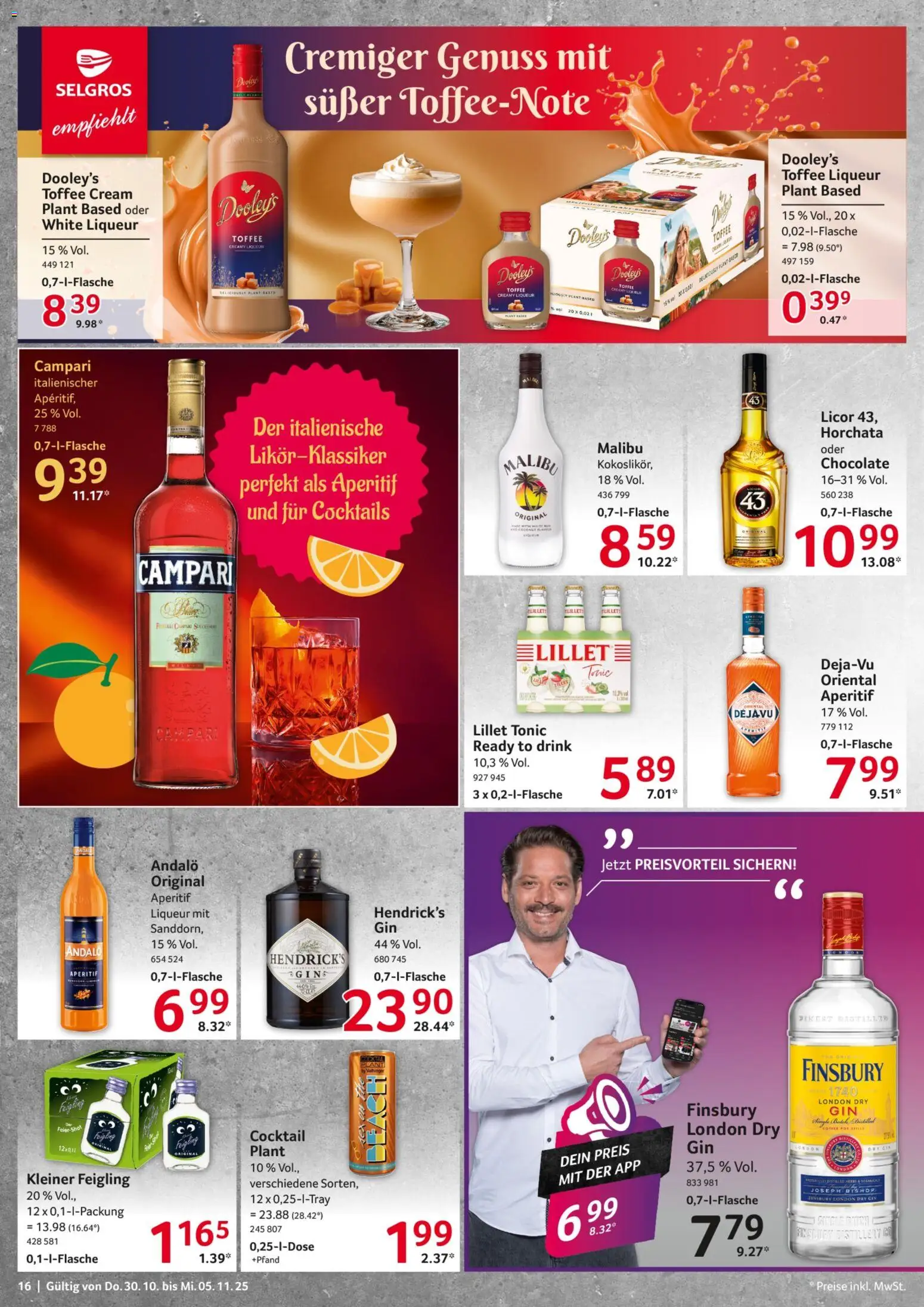 Selgros Prospekt 	 – gültig ab 30.10.2025 | Seite: 16 | Produkte: Campari, Kleiner feigling, Lillet