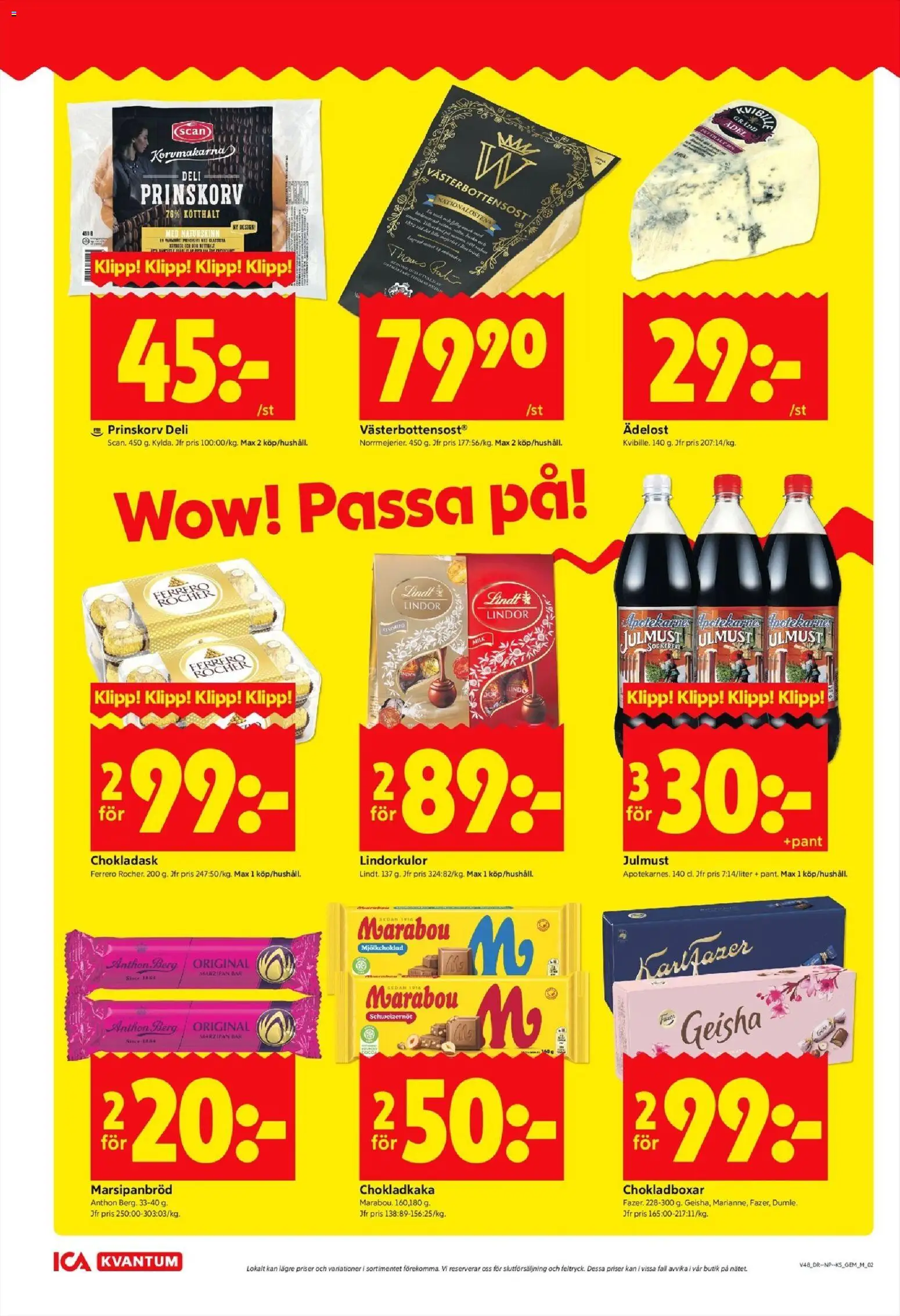 ICA Kvantum reklamblad aktuell från 24.11.2025 | Sida: 2 | Produkter: Chokladkaka, Prinskorv