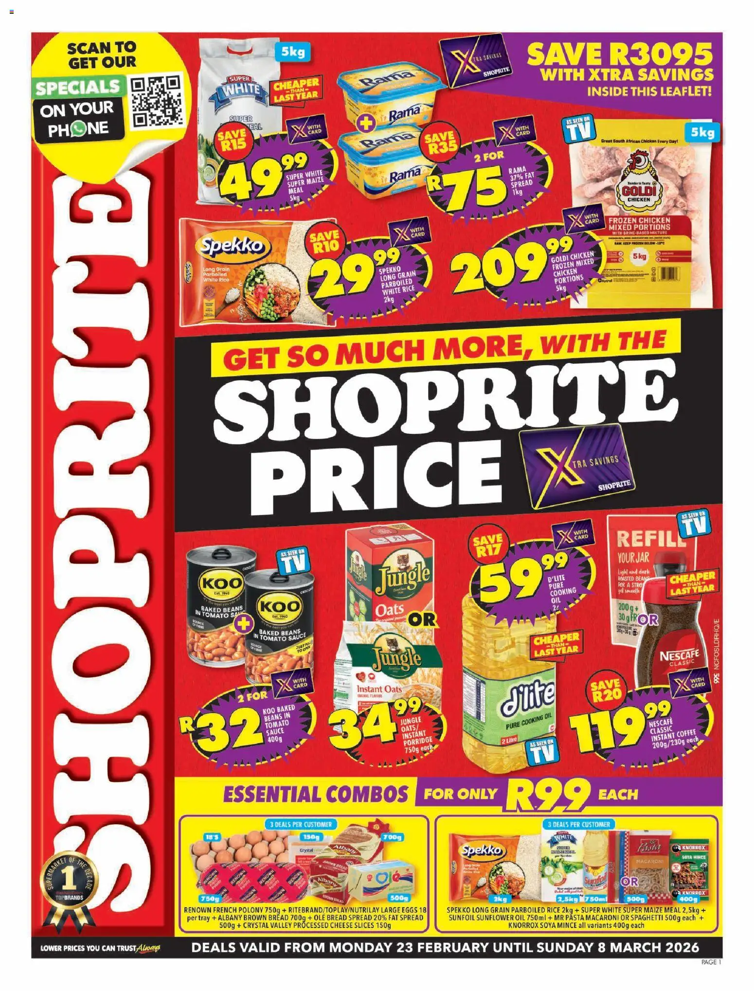 New Shoprite catalogue – valid from 23.02.2026 | Page: 1 | Products: Bread, Coffee, Fat spread, Estuche organizador de viaje
