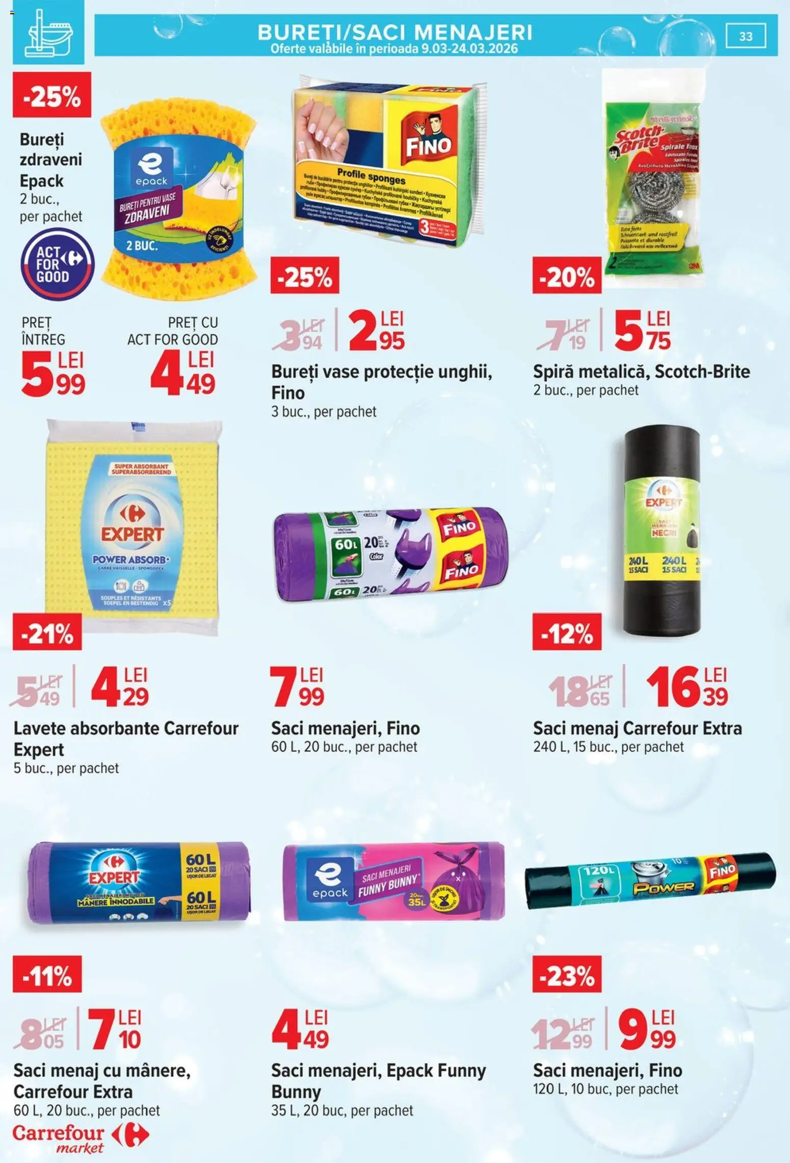 Noul catalog Carrefour – valabil de la 09.03.2026 | Pagină: 39 | Produse: Saci menajeri, Lavete, Absorbante