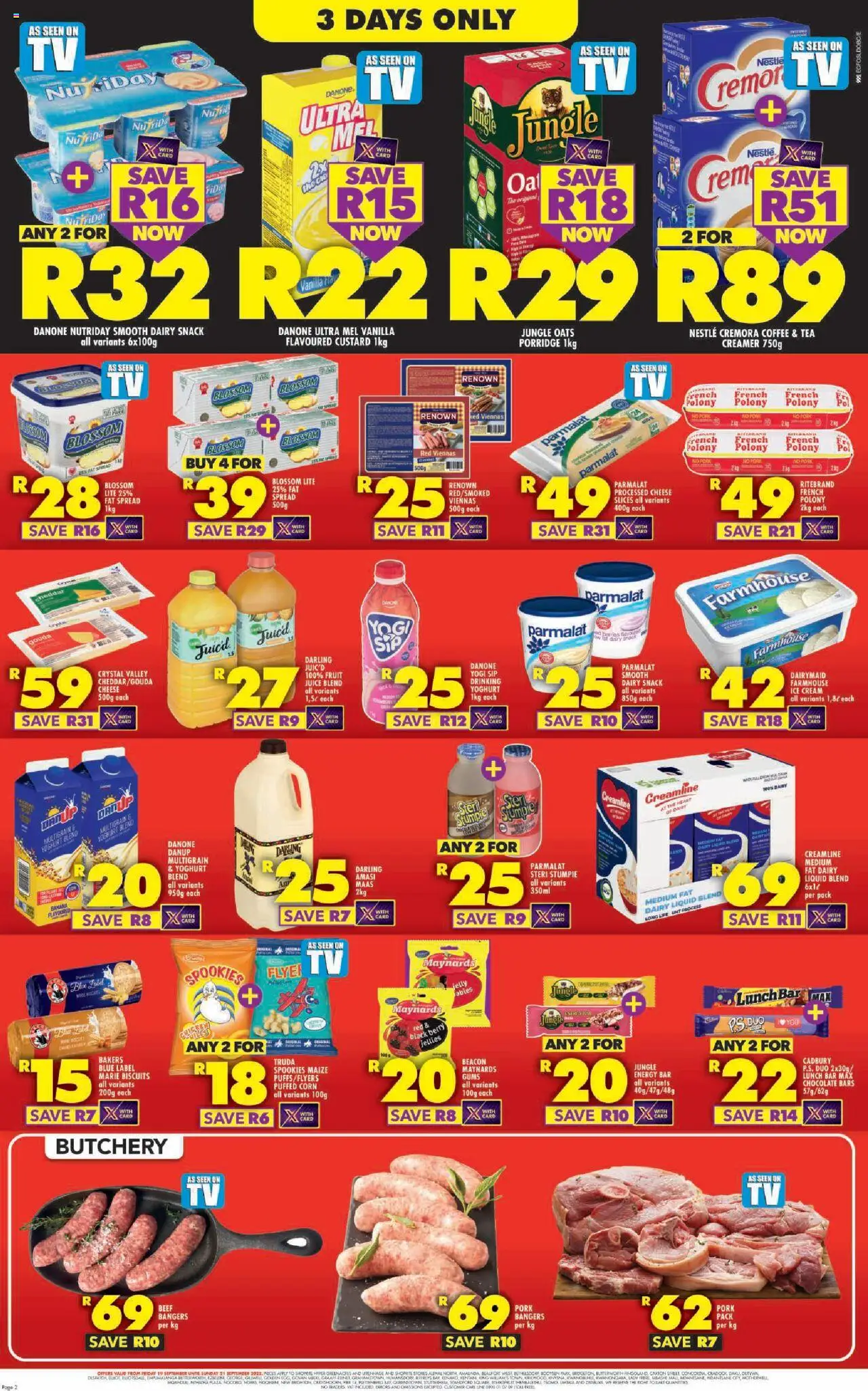 New Shoprite catalogue – valid from 19.09.2025 | Page: 2 | Products: Creamer, Biscuits, Coffee, Pork