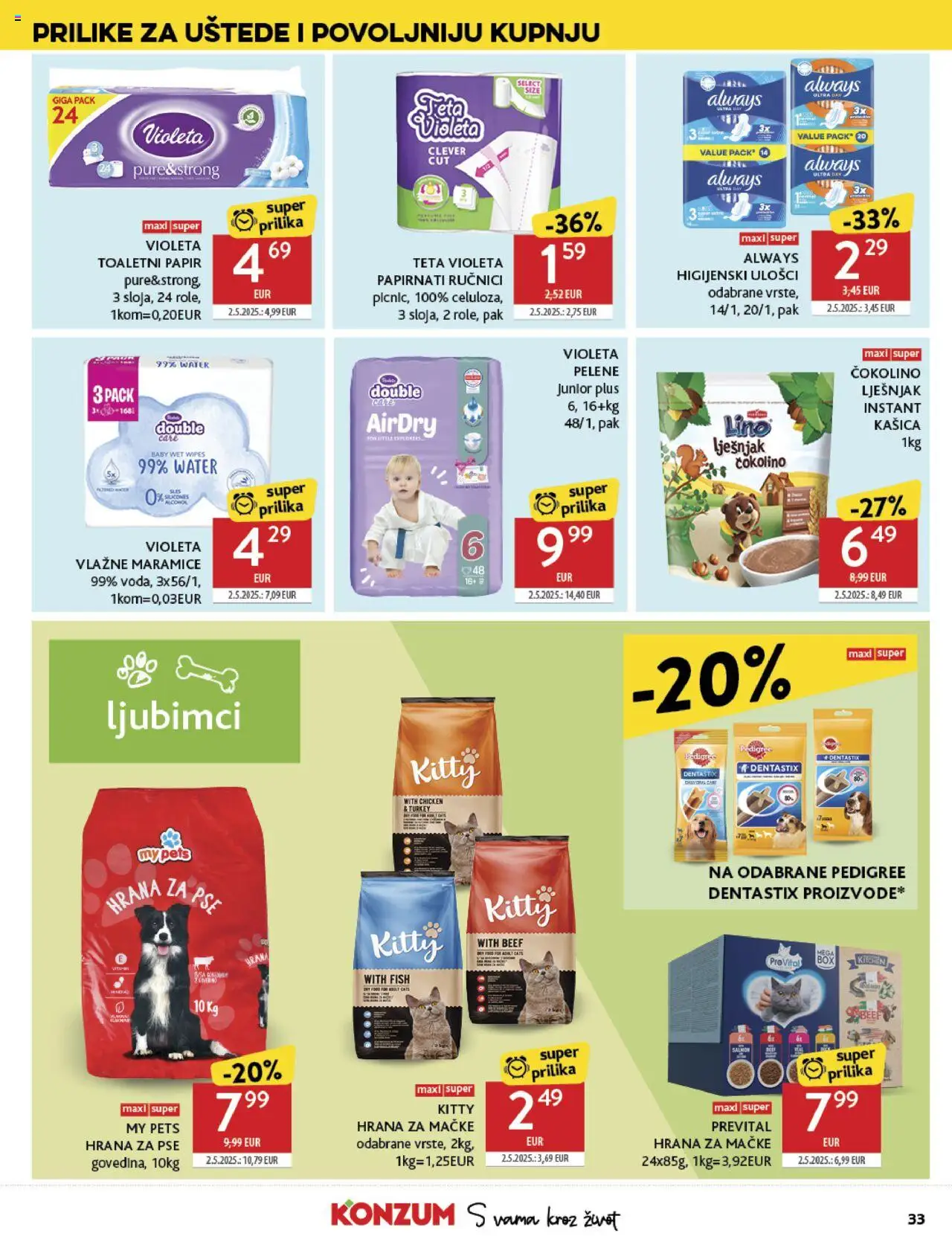 Konzum katalog | vrijedi od 15.10.2025 | Stranica: 33 | Proizvodi: Higijenski ulošci, Vlažne maramice, Papirnati ručnici, Lješnjak