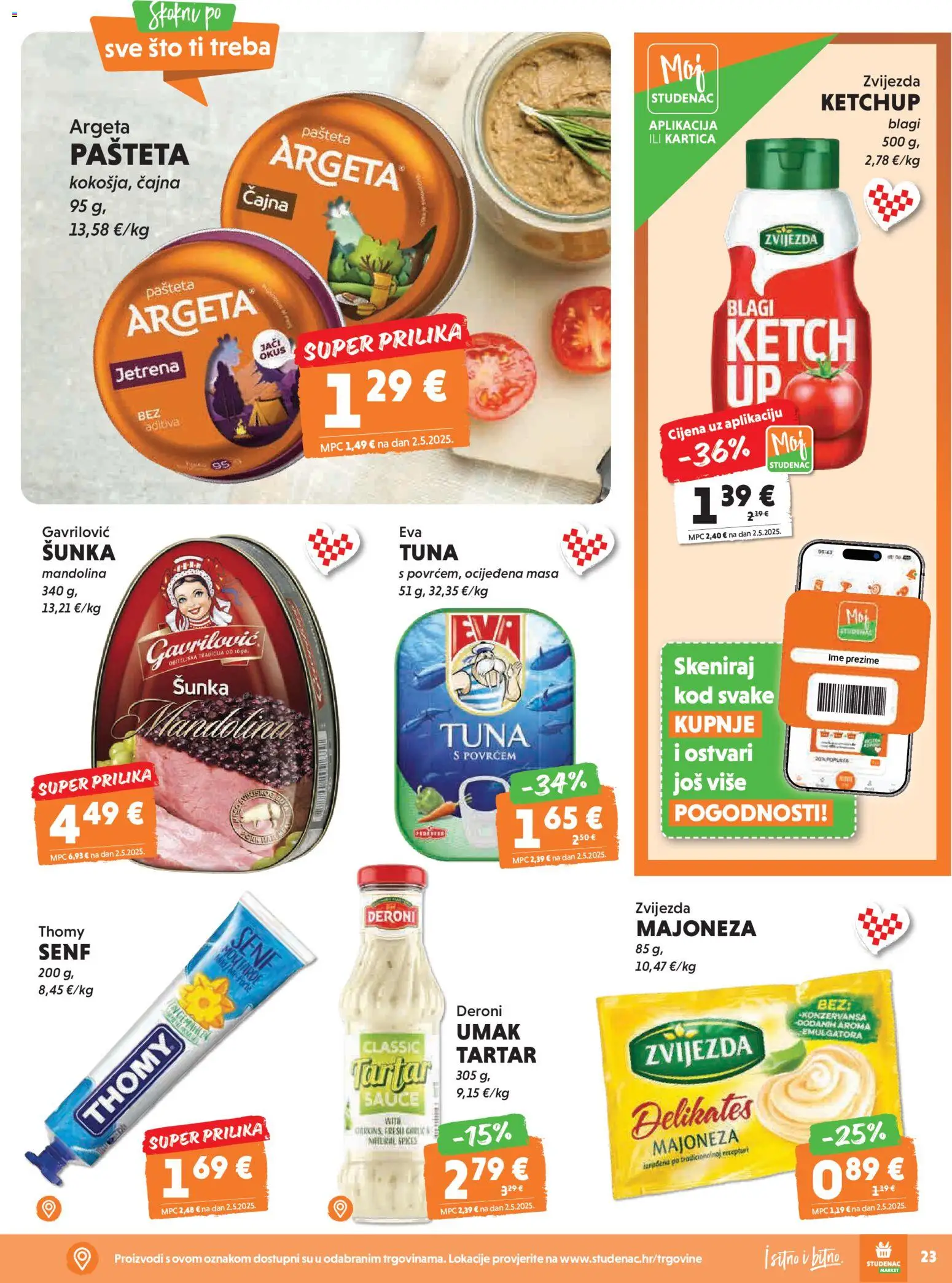 Studenac katalog | vrijedi od 29.04.2026 | Stranica: 23 | Proizvodi: Pašteta, Majoneza, Senf, Tuna