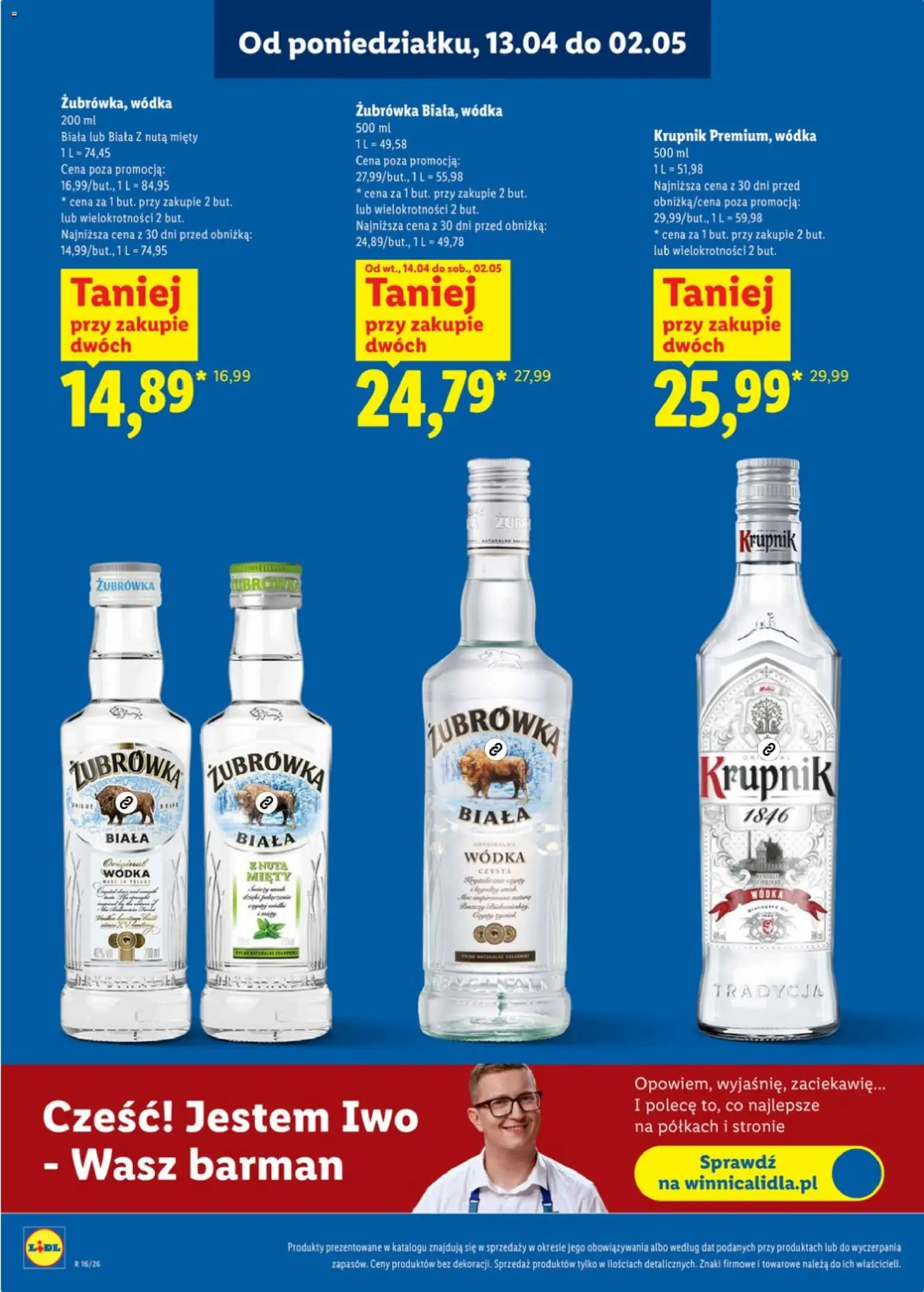 Lidl Katalog alkoholi mocnych od 13.04.2026 | Strona: 2 | Produkty: Żubrówka, Vodka, Wódka