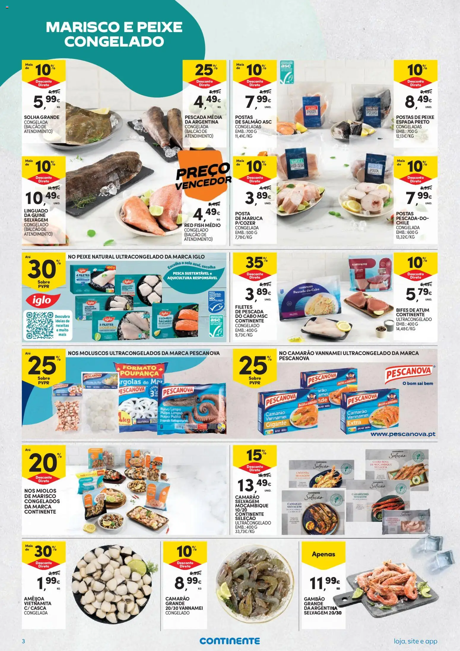 Continente Semanal Continente Bom Dia │ válido de 17.02.2026 | Página: 3 | Produtos: Atum, Pescada, Polvo, Lagosta