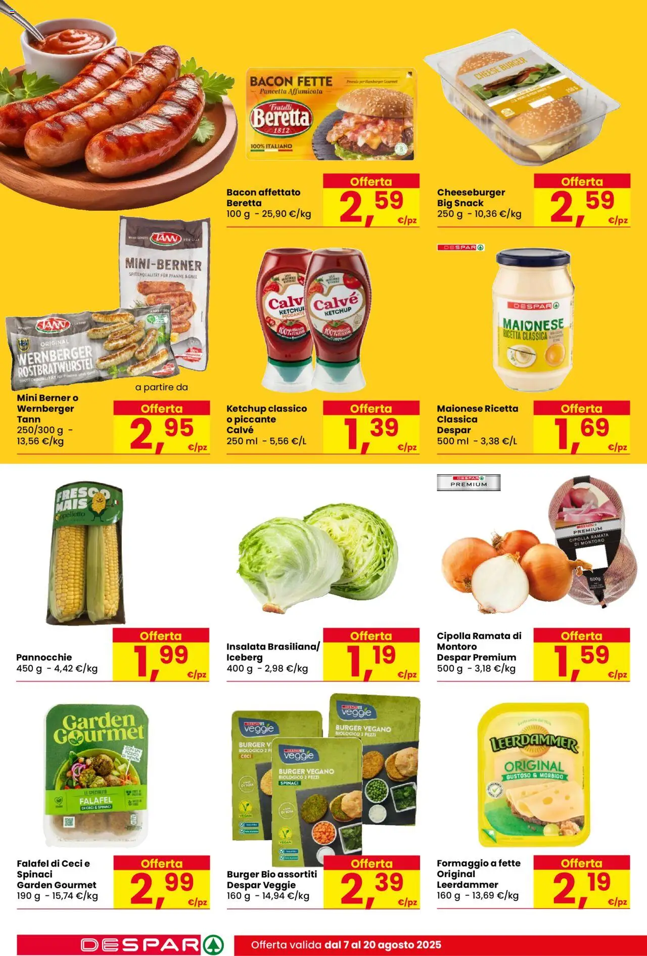 Volantino Eurospar del 07.08.2025 | Pagina: 6 | Prodotti: Formaggio, Spinaci, Falafel, Hamburger