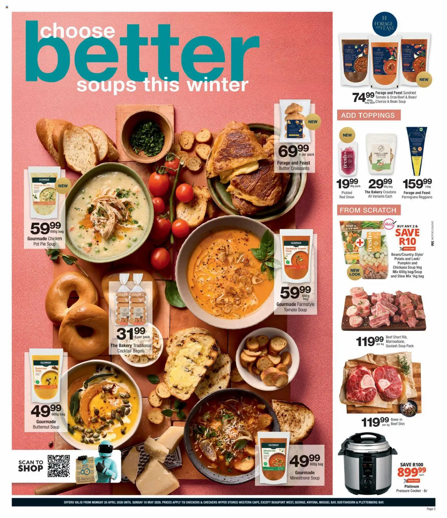 New Checkers catalogue – valid from 20.04.2026 | Page: 3 | Products: Bag, Bakery, Butter, Soup