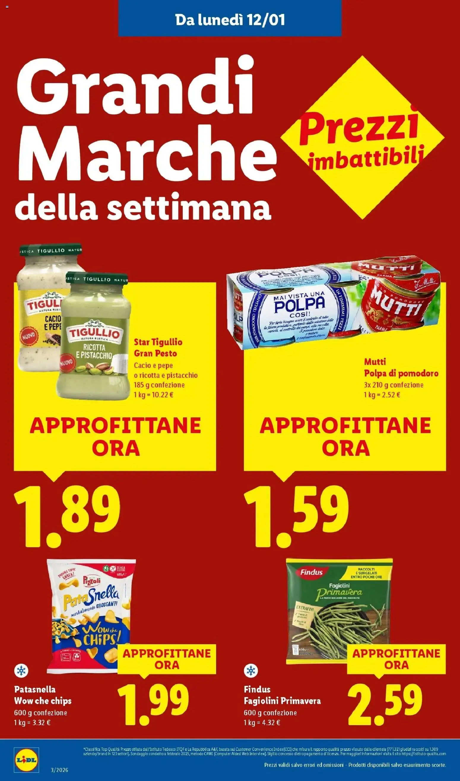 Volantino Lidl del 12.01.2026 | Pagina: 12 | Prodotti: Top, Pesto, Mutti, Fagiolini