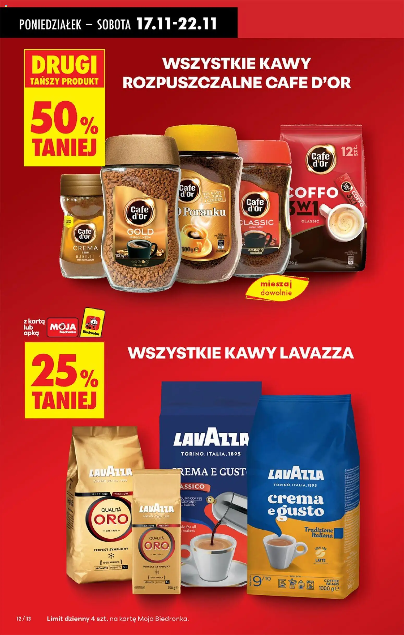 Biedronka gazetka od 17.11.2025 | Strona: 12 | Produkty: Lavazza crema, Kawa ziarnista, Lavazza, Kawa