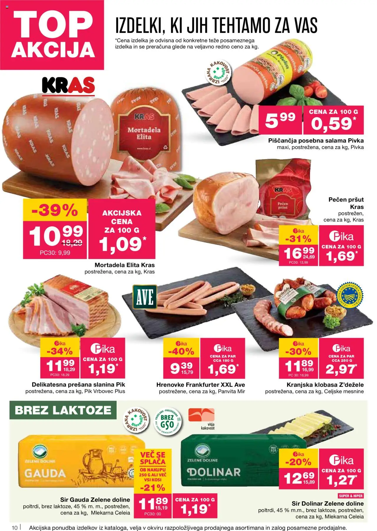 Mercator katalog │ velja od 14.08.2025 | Stran: 10 | Izdelki: Pršut, Gauda, Slanina, Sir