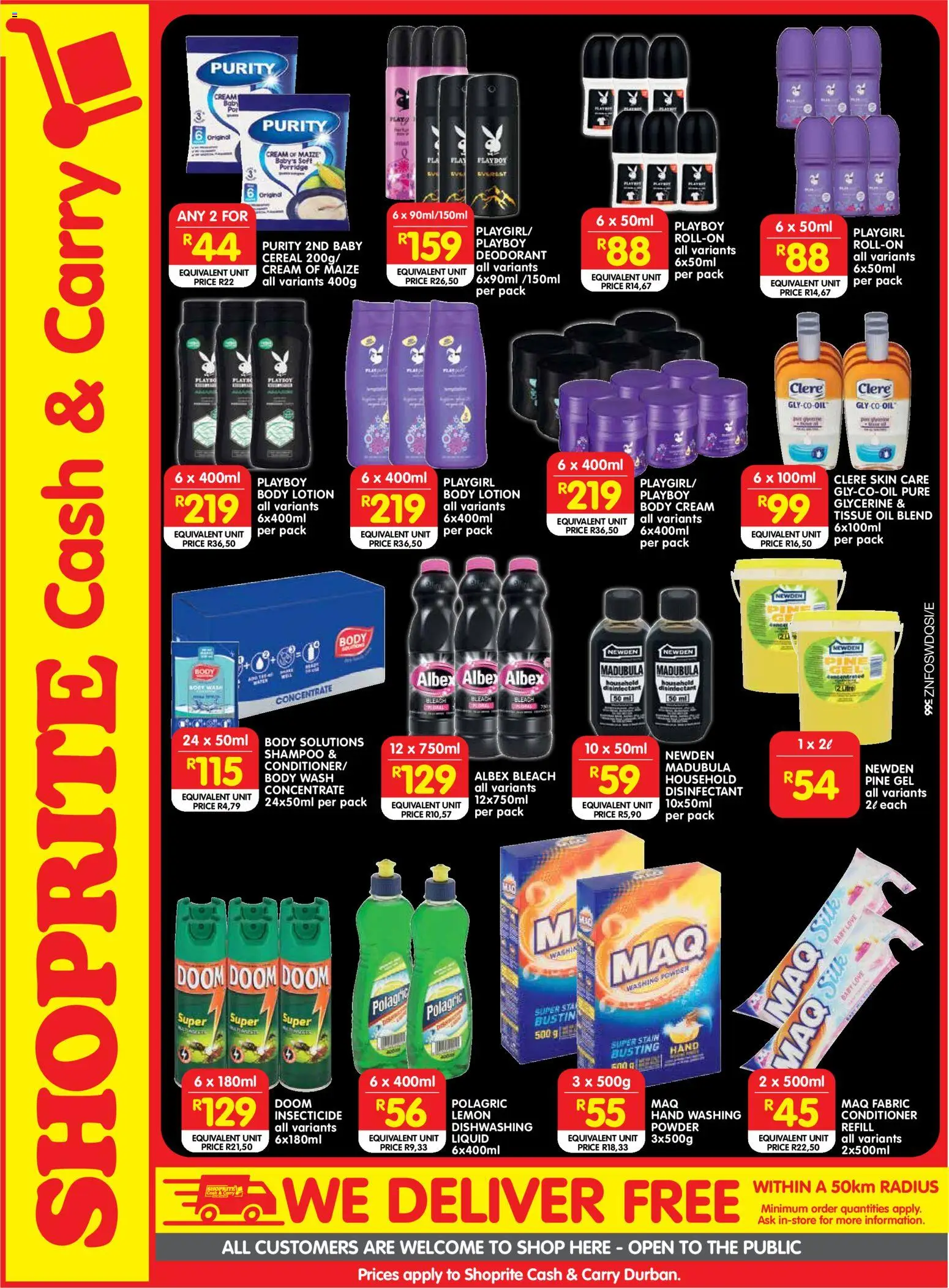 New Shoprite catalogue – valid from 17.11.2025 | Page: 3 | Products: Bleach, Oil, Washing powder, Body wash