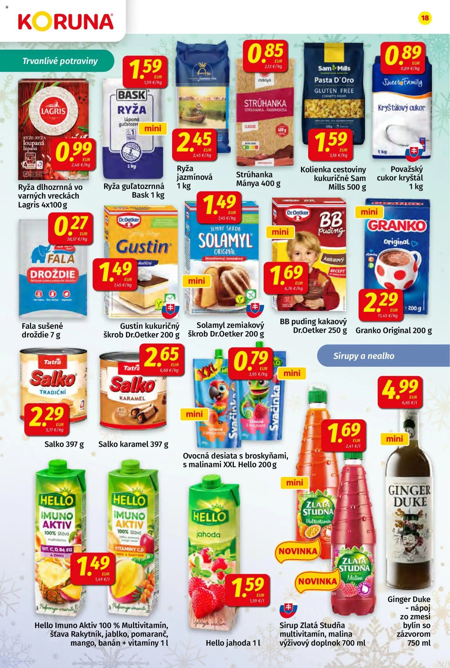 Nové Koruna akcie – leták je platný od 19.12.2025 | Strana: 18 | Produkty: Cestoviny, Puding, Cukor, Granko