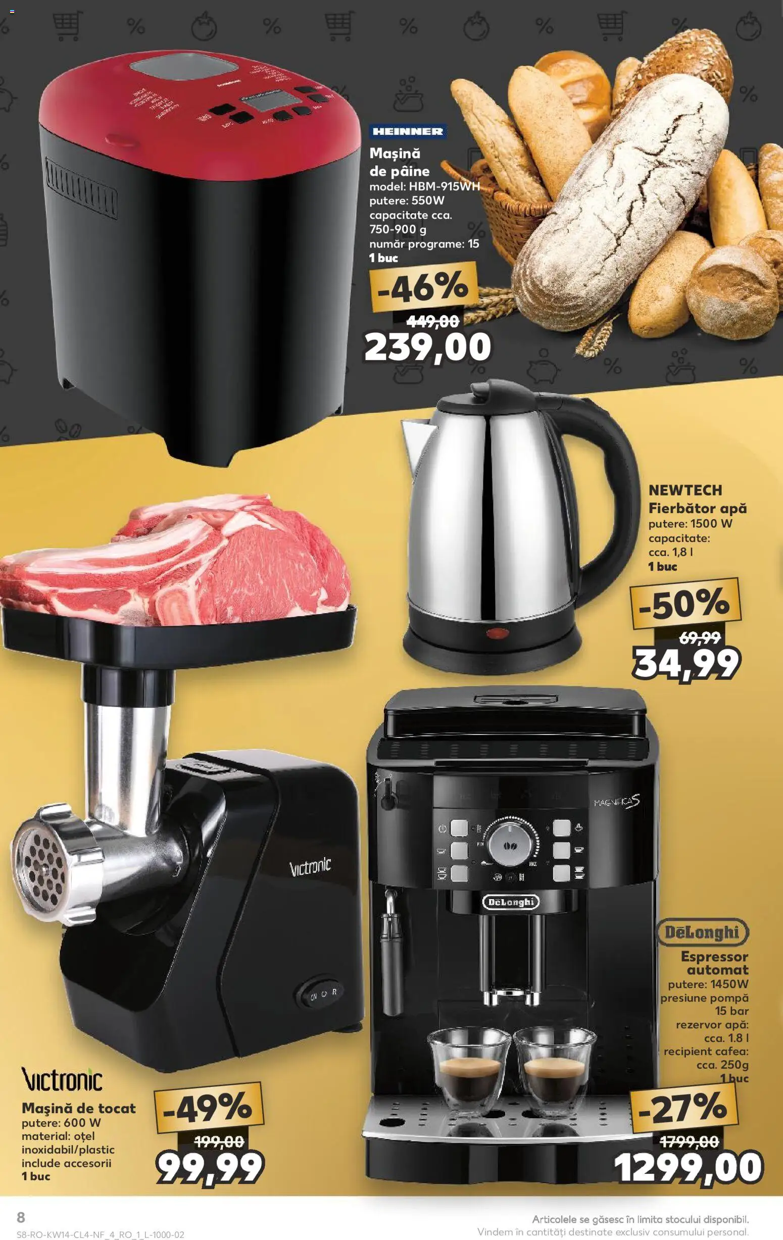 Noul catalog Kaufland – valabil de la 01.04.2026 | Pagină: 8 | Produse: Espressor, Pâine, Cafea, Apă