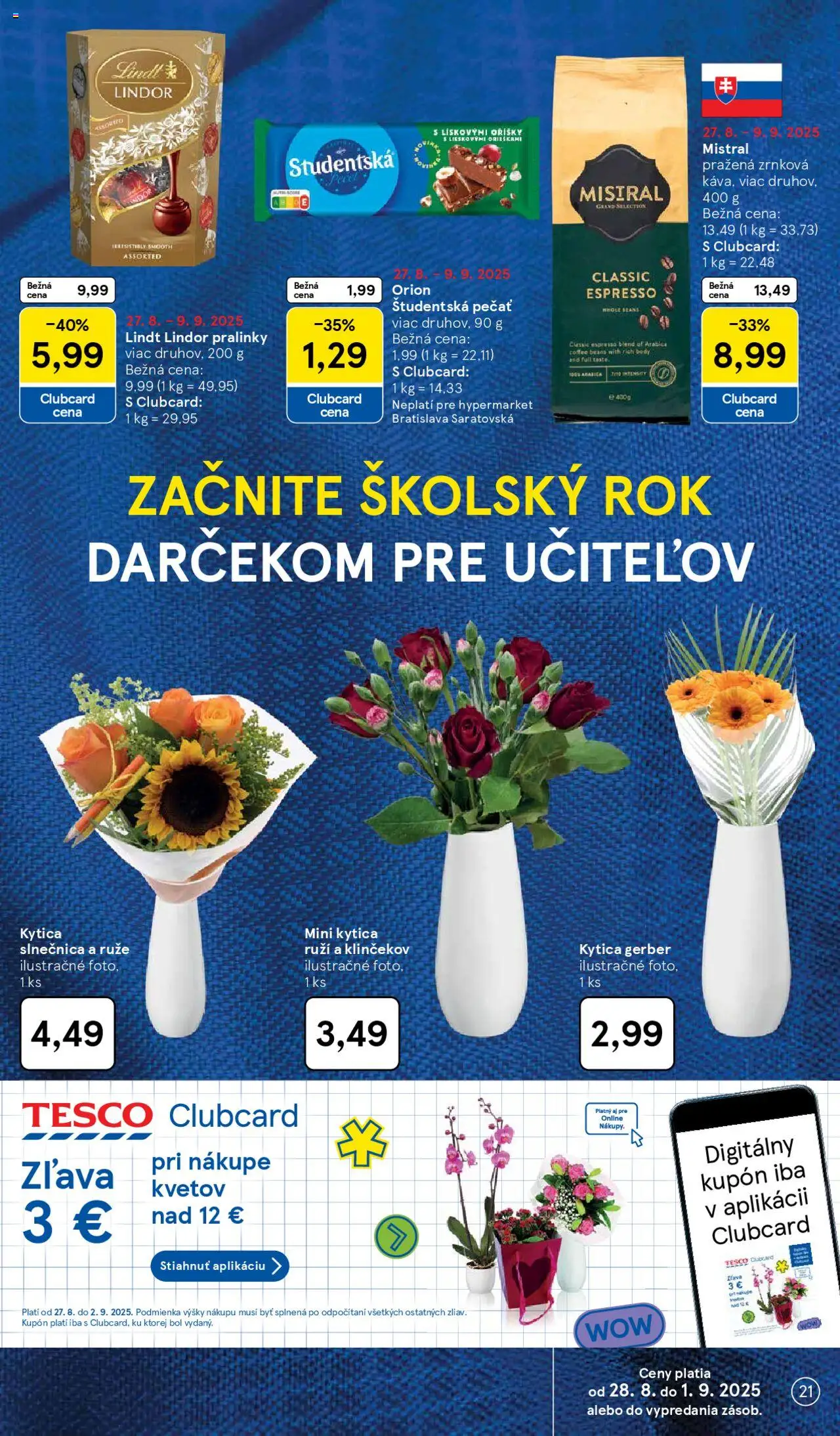 Tesco Hypermarket - leták │ platný od 27.08.2025 | Strana: 21 | Produkty: Lindor, Lindt, Študentská pečať, Ruže