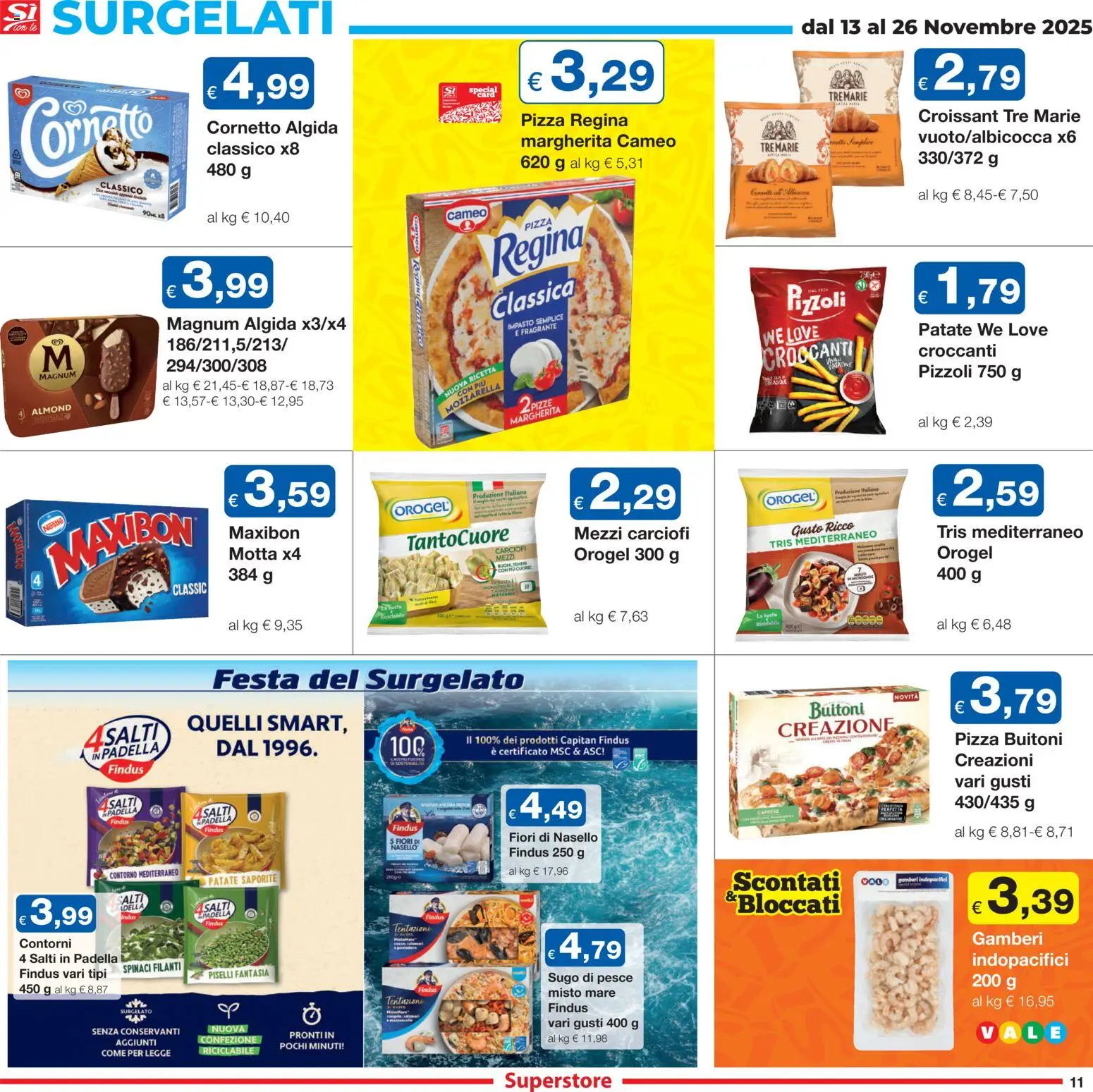 Volantino Sì con Te del 13.11.2025 | Pagina: 11 | Prodotti: Gamberi, Piselli, Croissant, Padella