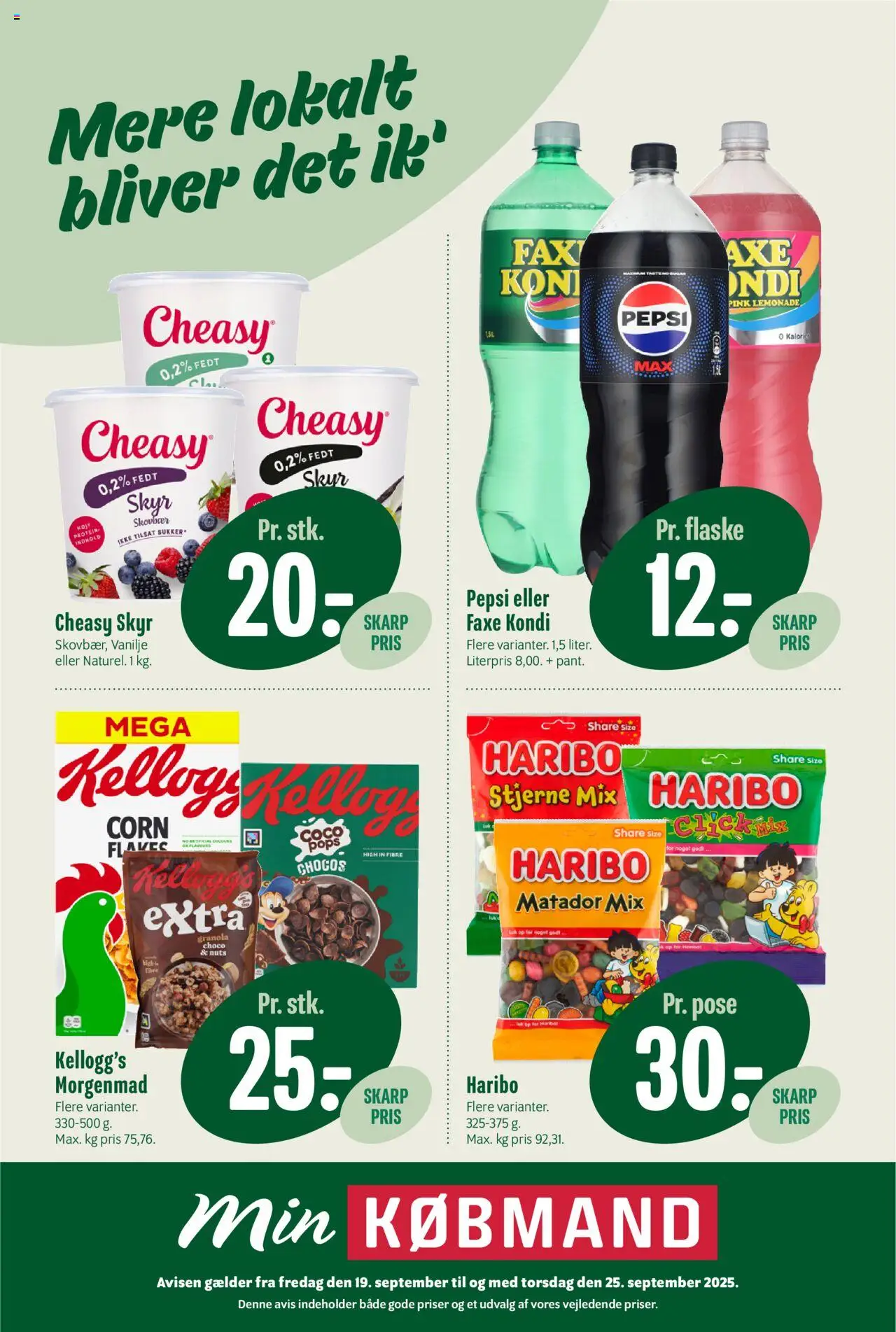 Min Købmand tilbudsavis – gyldig fra 19.09.2025 | Side: 1 | Produkter: Skyr, Faxe Kondi, Vanilje, Pepsi