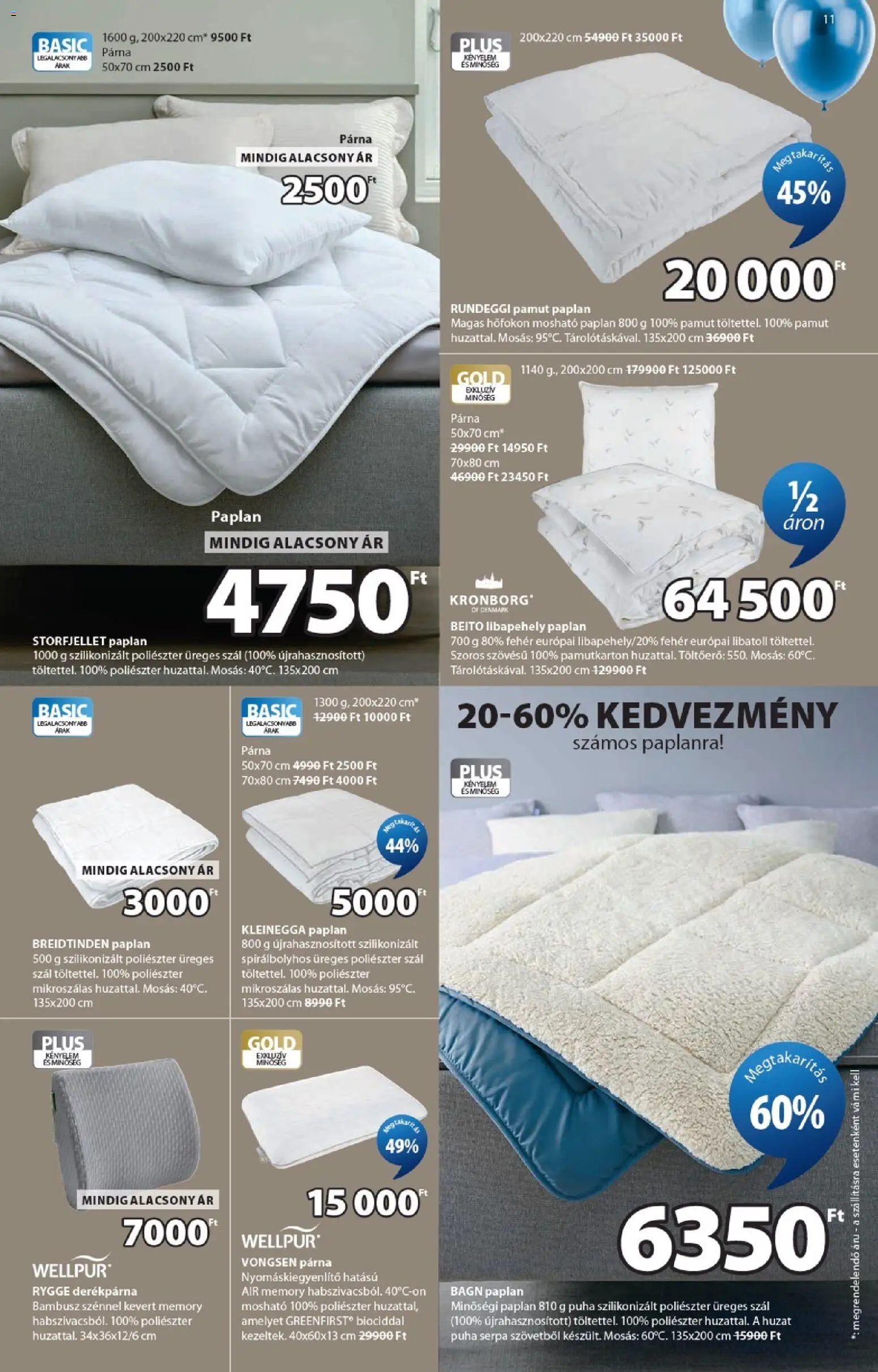 JYSK akciós ujság - amely érvényes a következő dátumtól: 15.04.2026 | Oldal: 11 | Termékek: Paplan, Párna