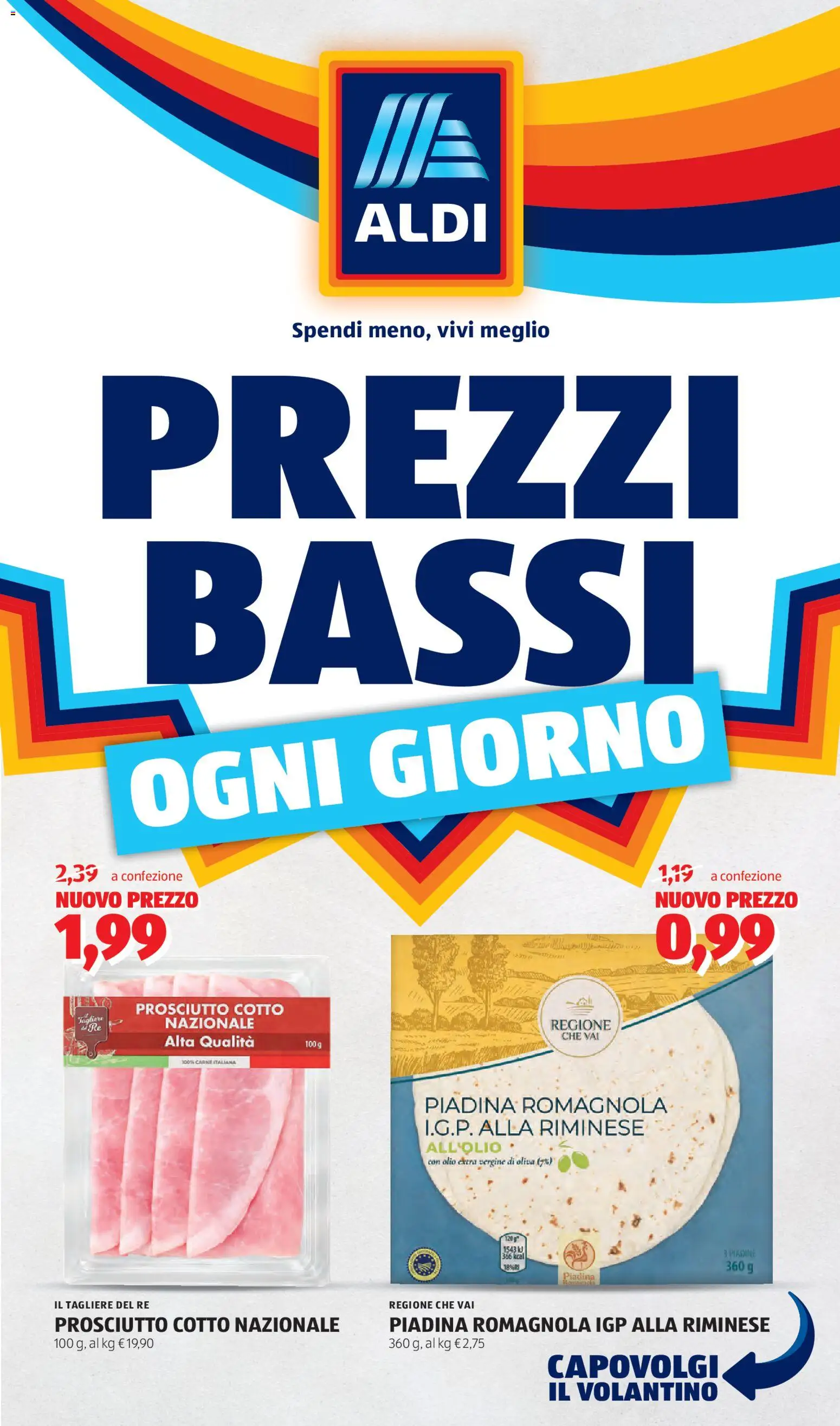 Volantino Aldi del 06.04.2026 | Pagina: 1 | Prodotti: Olio, Prosciutto, Piadina, Tagliere