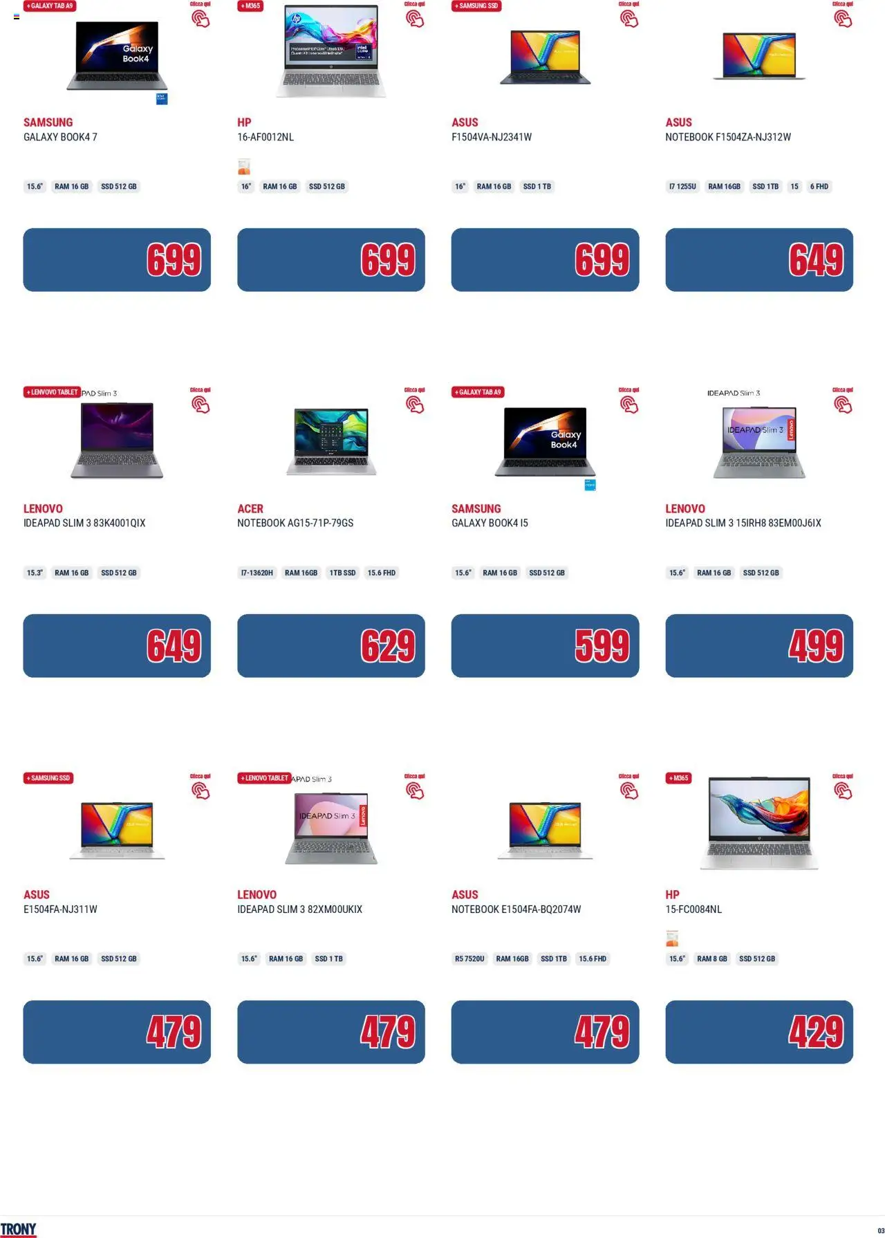 Volantino Trony del 21.08.2025 | Pagina: 3 | Prodotti: Notebook, Tablet, Samsung