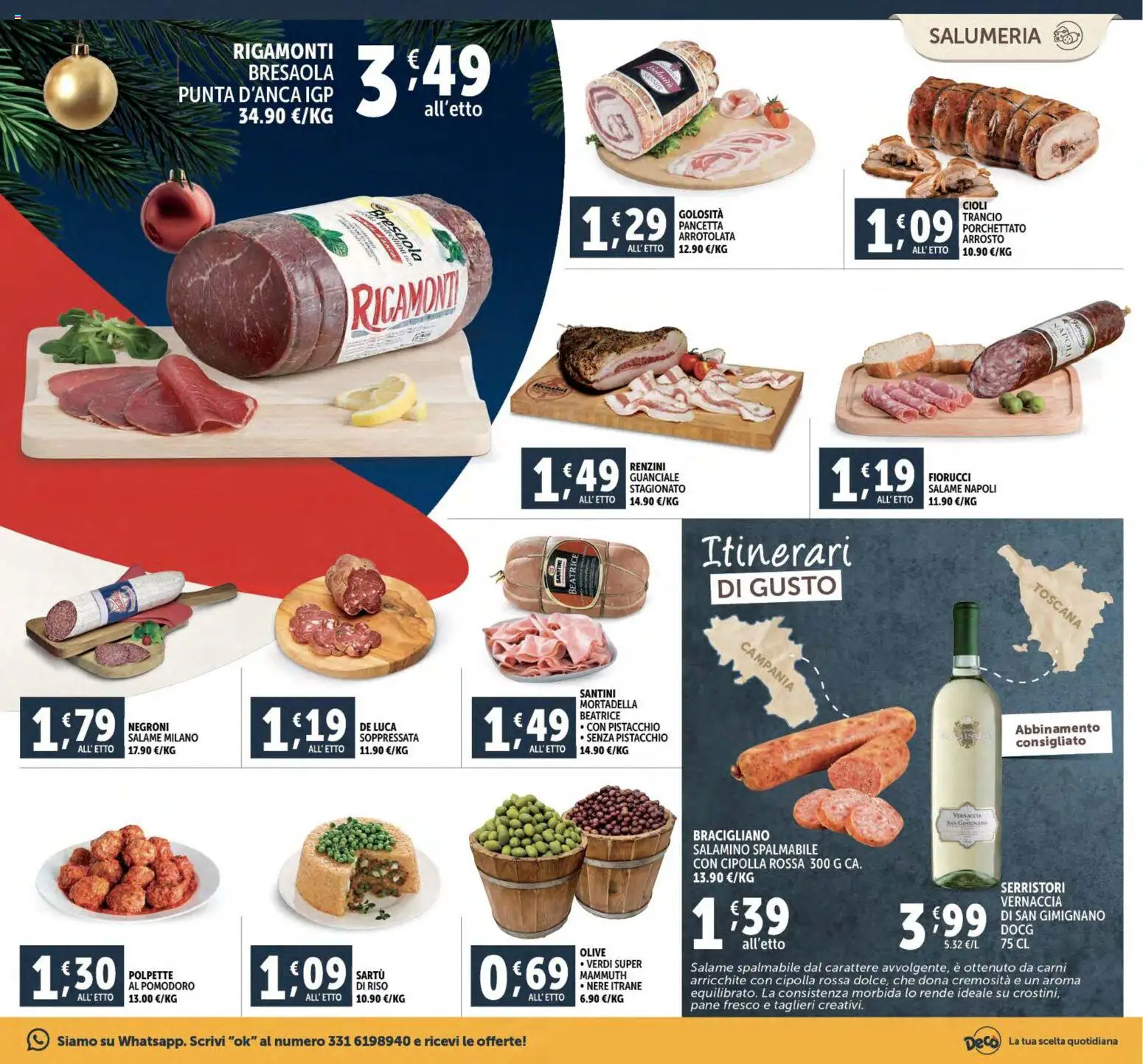 Volantino Decò del 02.12.2025 | Pagina: 11 | Prodotti: Arrosto, Salame, Riso, Olive