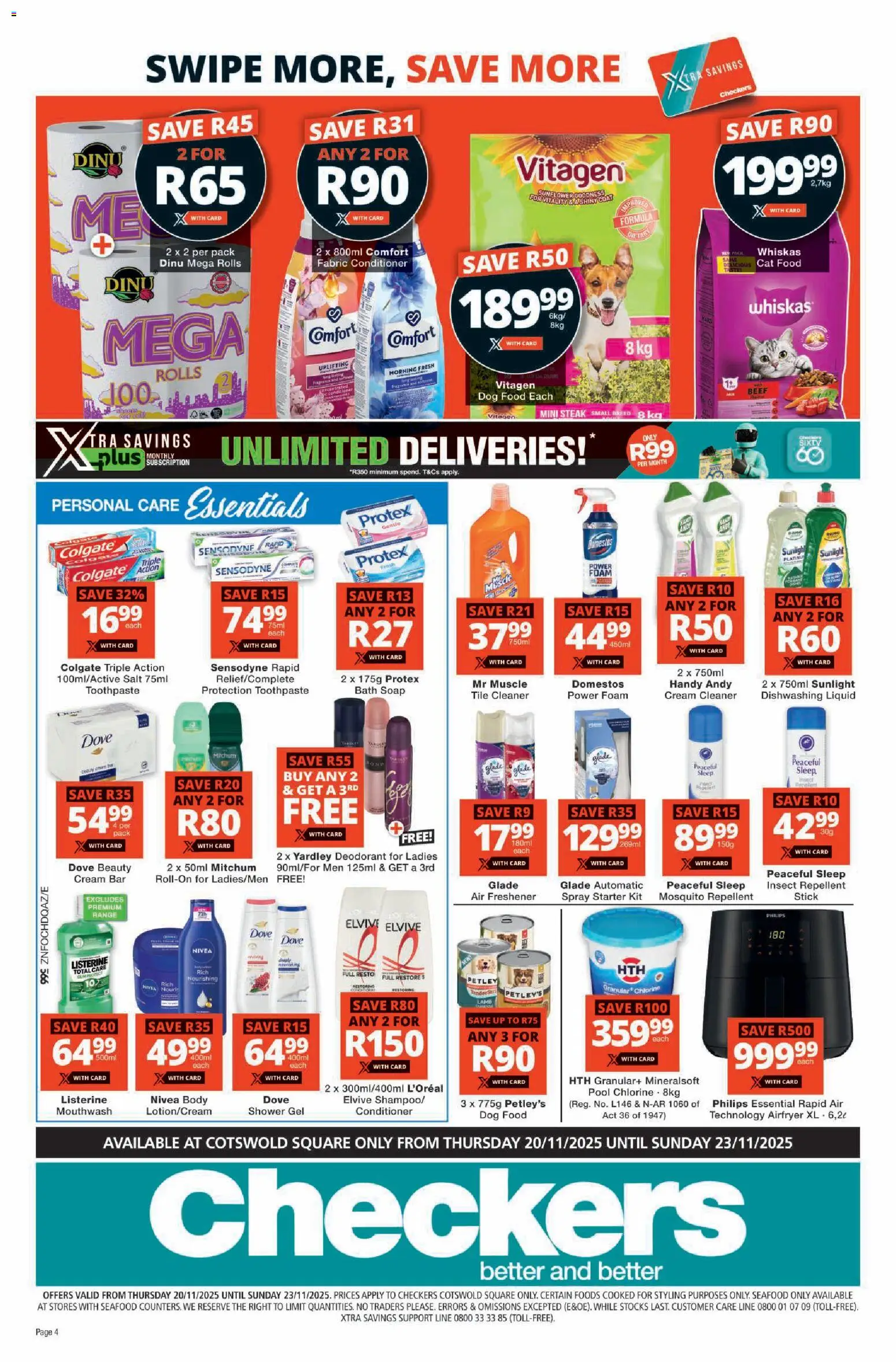 New Checkers catalogue – valid from 20.11.2025 | Page: 4 | Products: Steak, Air freshener, Soap, Cat food