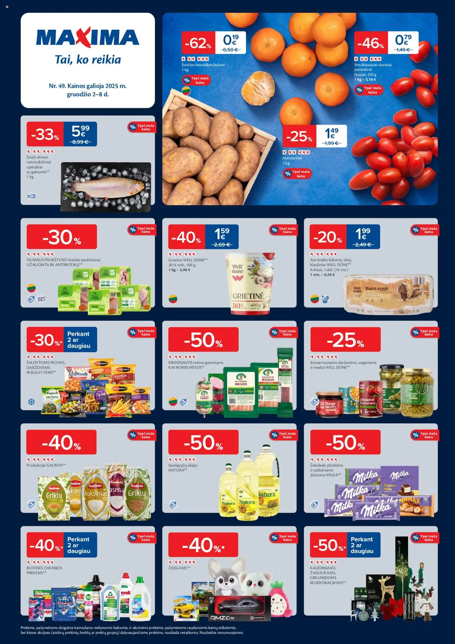 MAXIMA akcijos nuo 02.12.2025 | Puslapis: 1 | Prekių: Kiaušiniai, Aliejus, Grietinė, Mandarinai