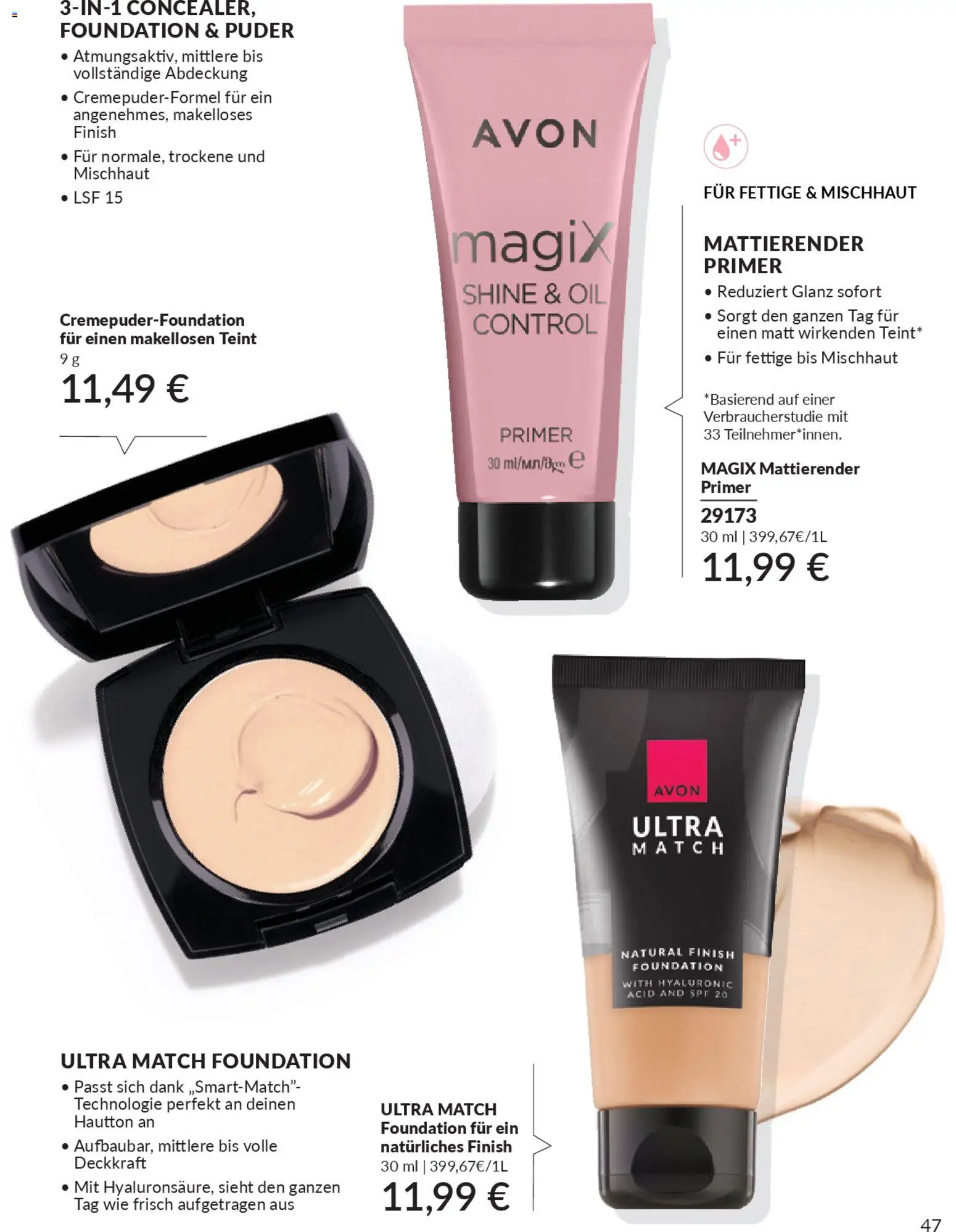 AVON Katalog Januar 2026 – gültig ab 01.01.2026 | Seite: 49 | Produkte: Puder, Finish, Foundation, Primer