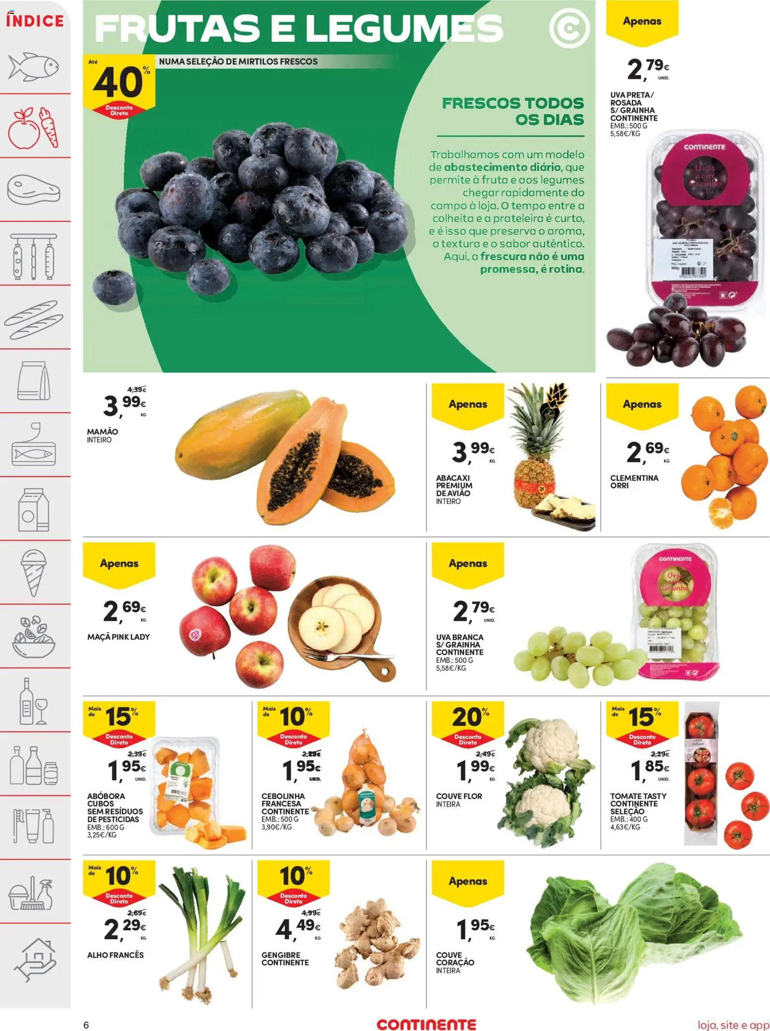 Continente folheto │ válido de 14.04.2026 | Página: 6 | Produtos: Tomate, Abacaxi, Mirtilos, Mamão