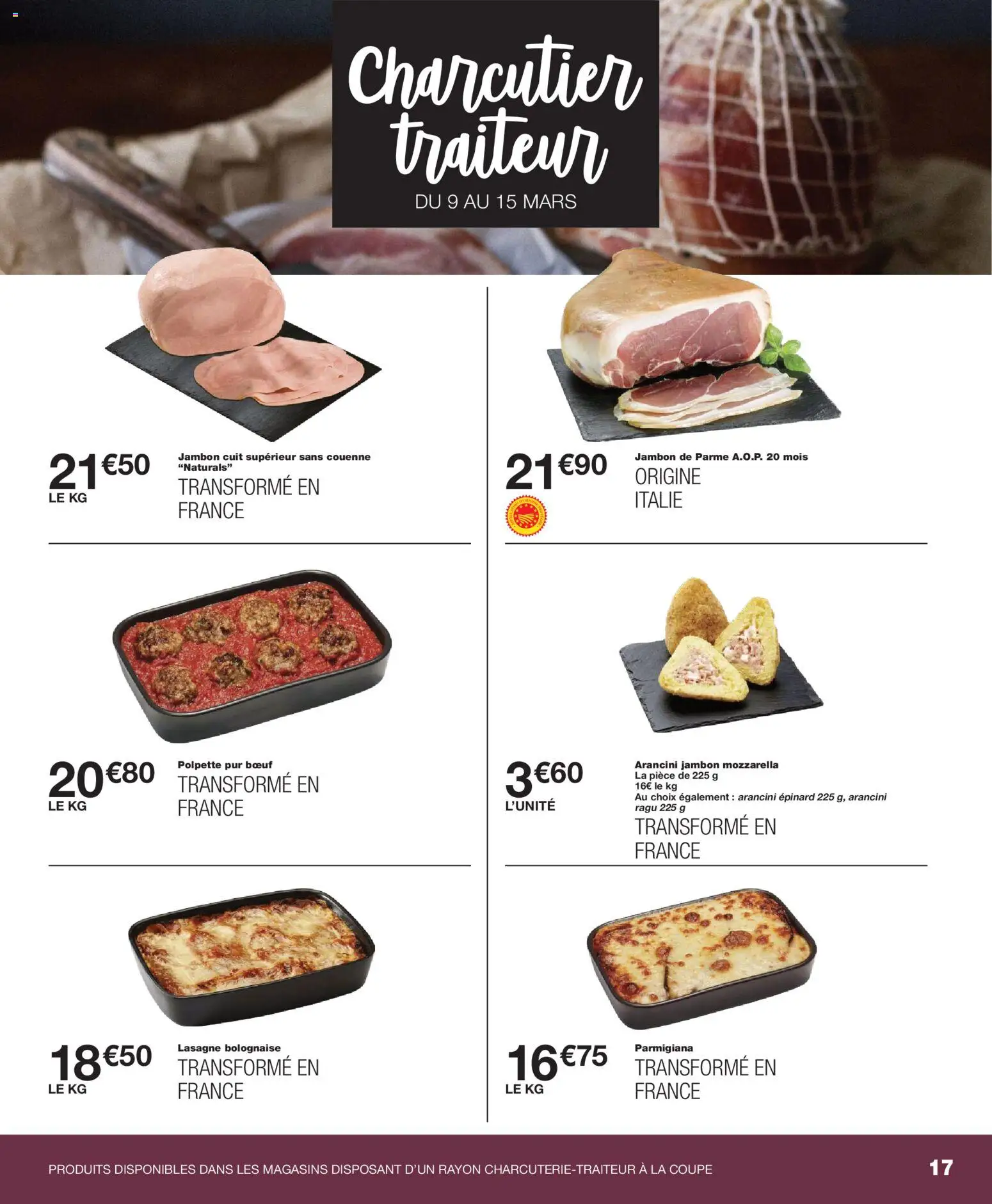 {H1} | Page: 17 | Produits: Epinard, Mozzarella, Jambon