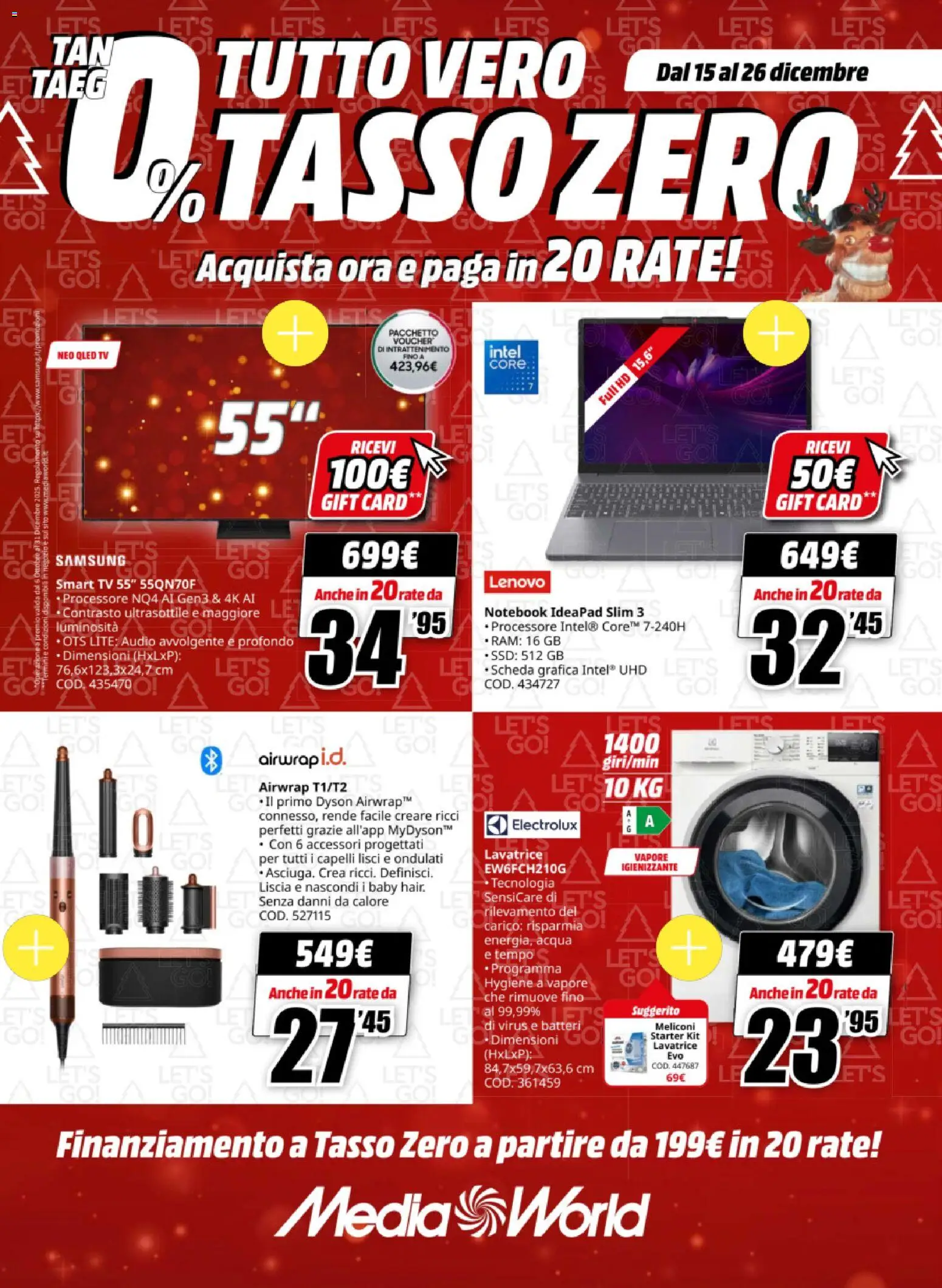 Volantino Media World del 15.12.2025 | Pagina: 1 | Prodotti: smart TV, Lavatrice, Audio, Dyson