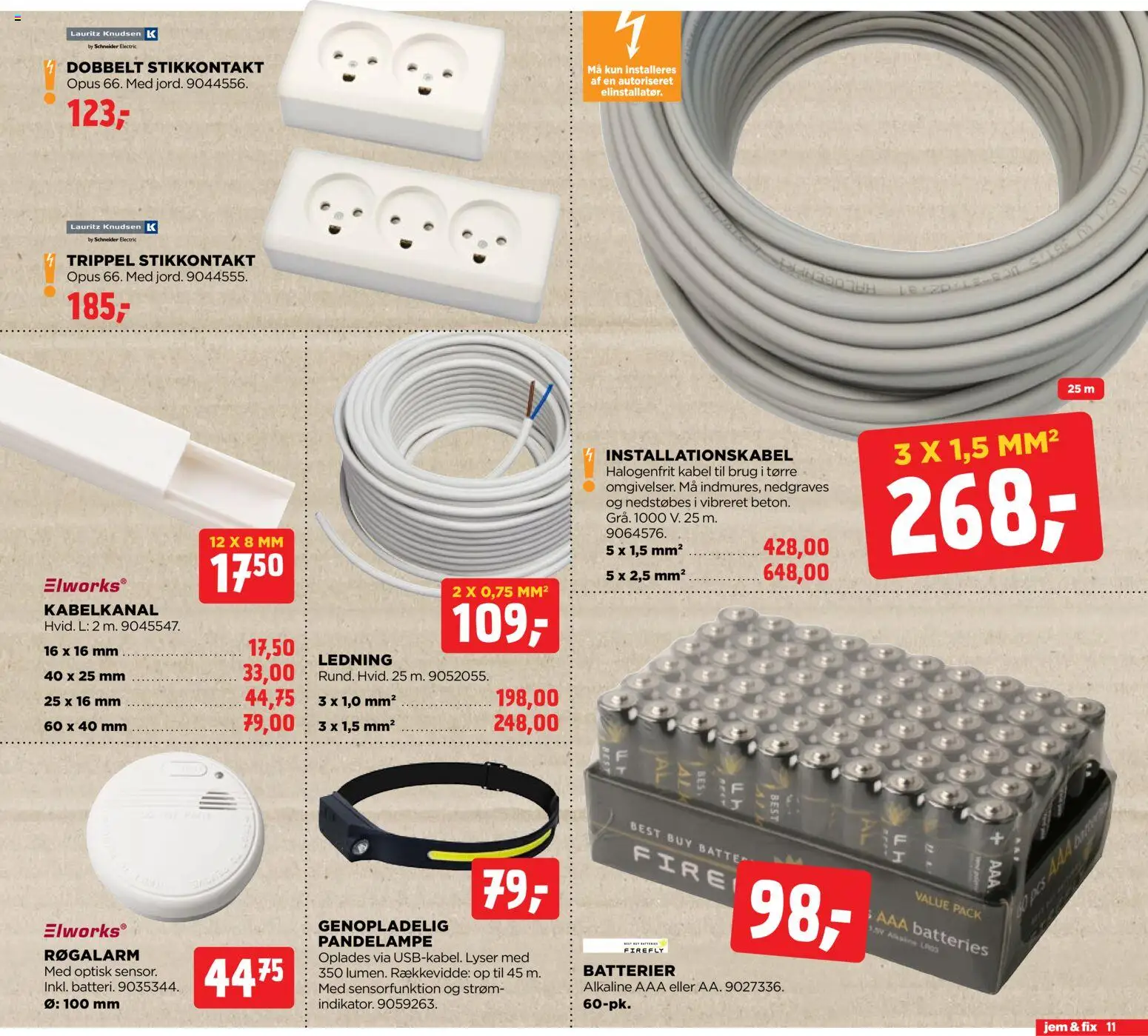 Jem & fix tilbudsavis – gyldig fra 15.02.2026 | Side: 11 | Produkter: Stikkontakt, Batterier, Kabel