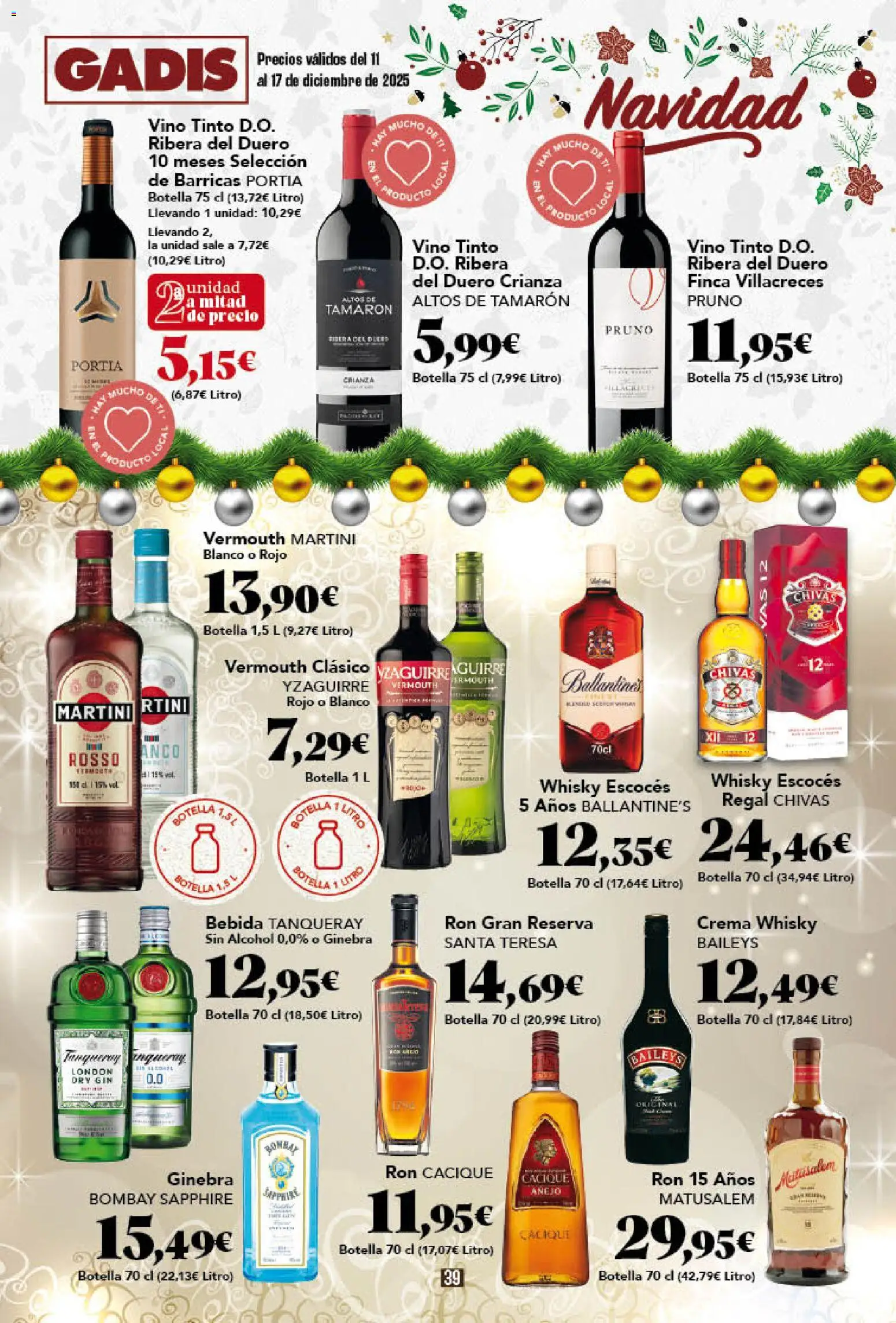 Gadis - folleto │ válido desde el 11.12.2025 | Página: 39 | Productos: Vino, Ginebra, Whisky, Μαρμελάδα ροδάκινο