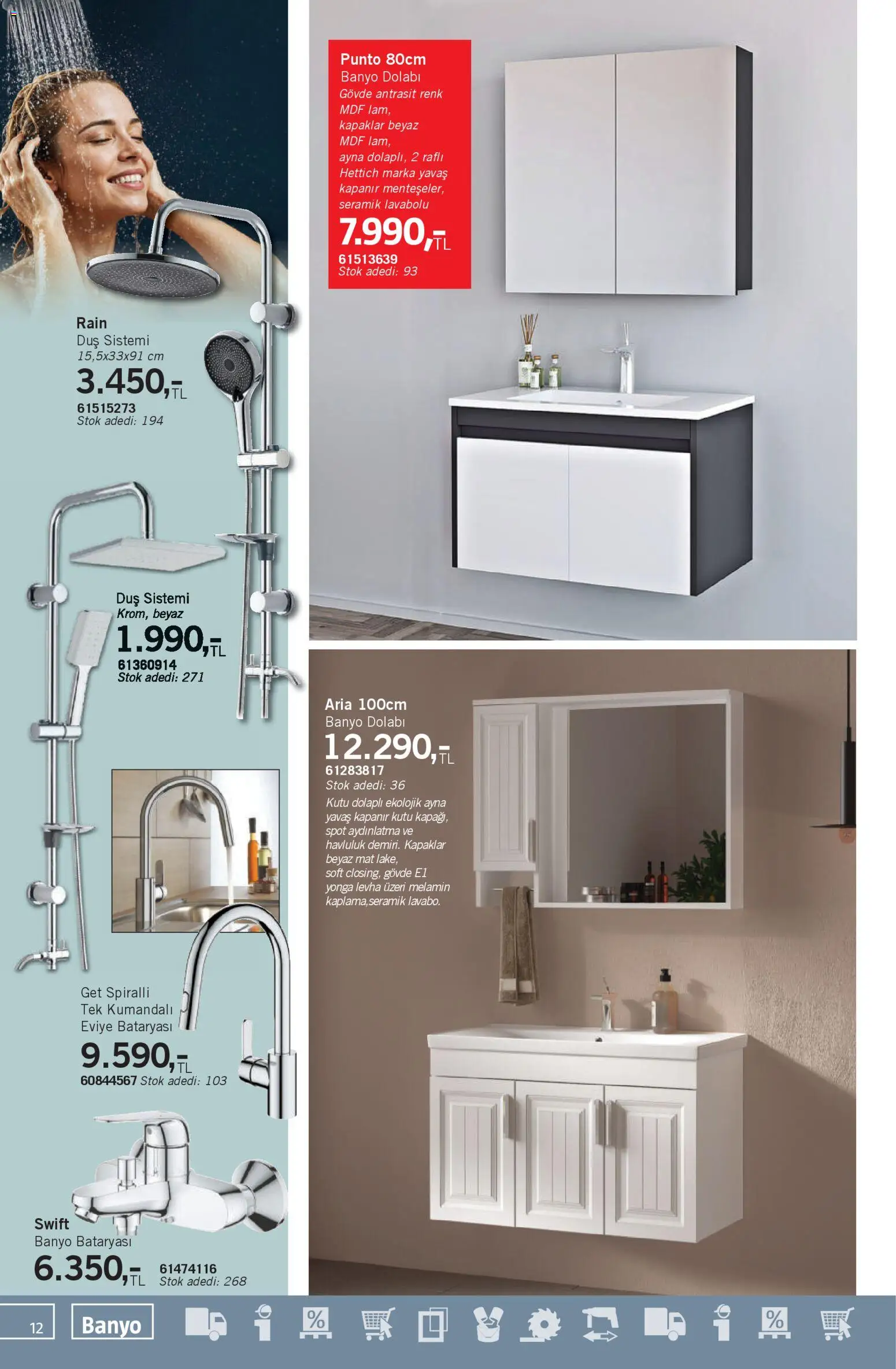 Bauhaus Katalog - 03.01.2026 tarihinden itibaren geçerlidir | Sayfa: 12 | Ürünler: Kutu, Banyo, Duş, Ayna