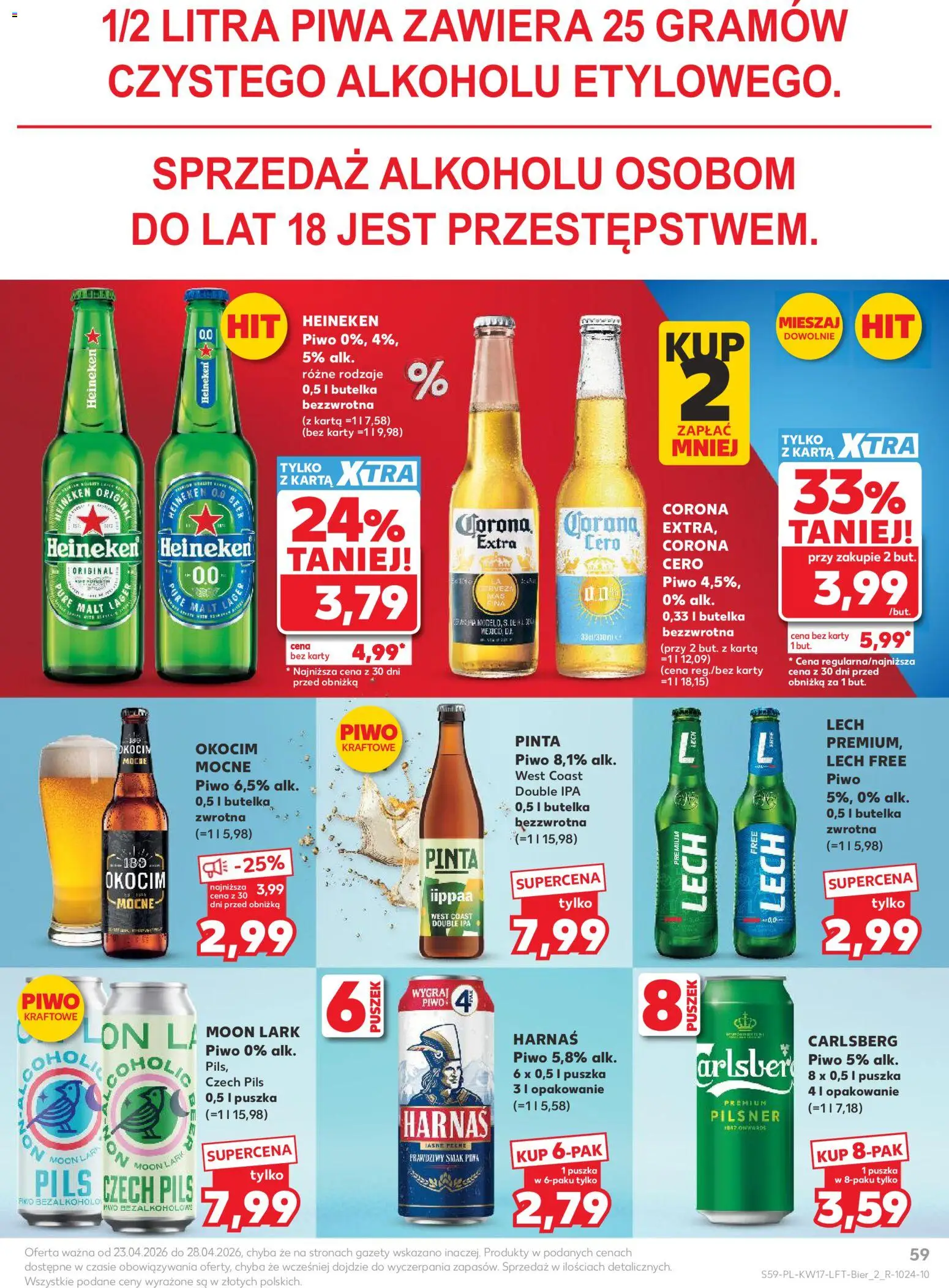 Kaufland gazetka od 23.04.2026 | Strona: 59 | Produkty: Karta, Harnaś, Piwo, Heineken