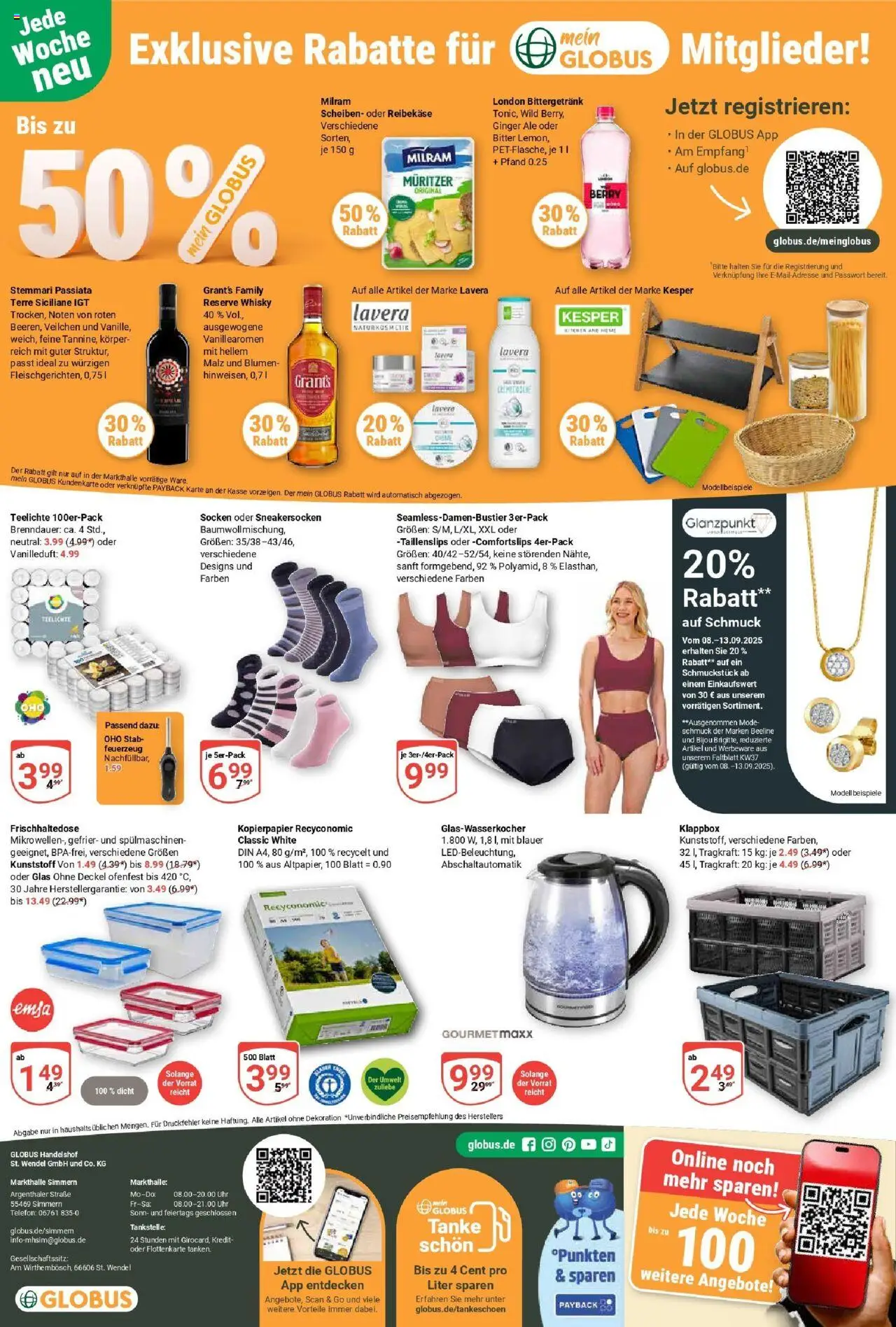 Globus prospekt Simmern	 – gültig ab 07.09.2025 | Seite: 24 | Produkte: Whisky, Reibekase, Telefon, Uhr