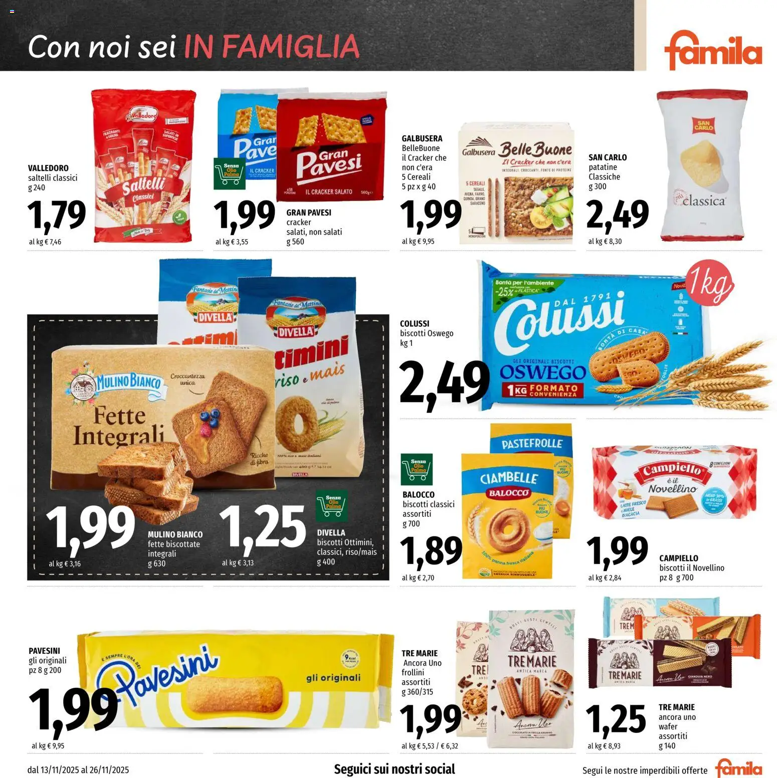 Volantino Famila del 13.11.2025 | Pagina: 13 | Prodotti: Ciambelle, Olio, Mais, Fette biscottate