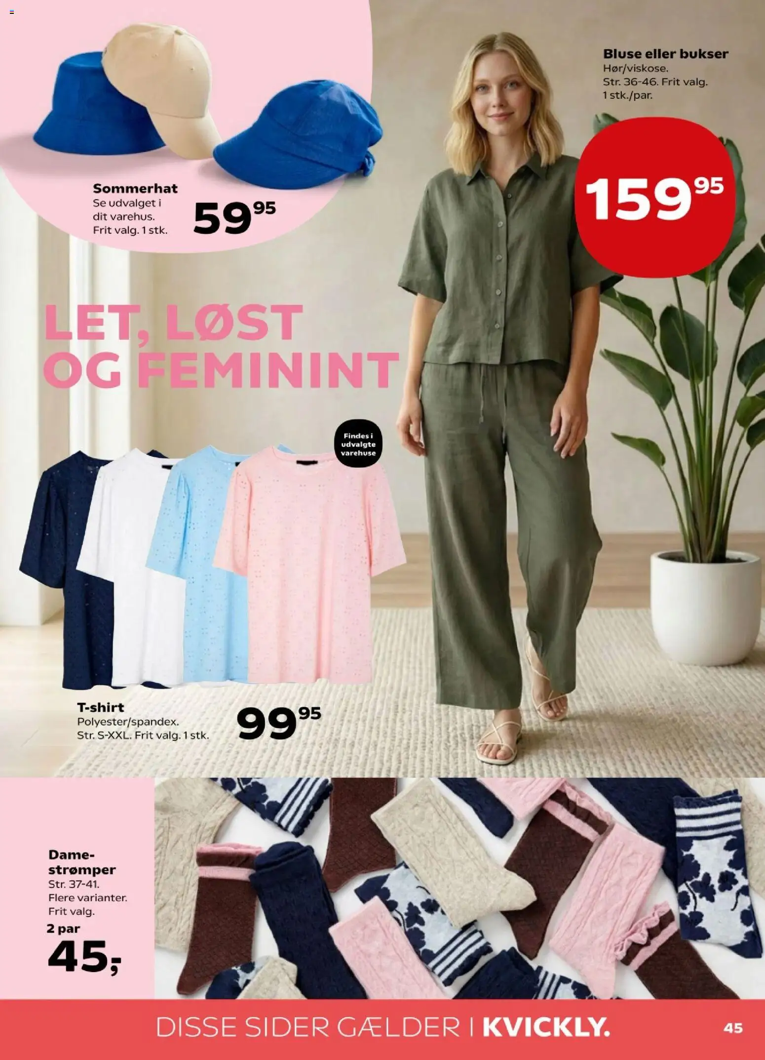 Kvickly tilbudsavis – gyldig fra 24.04.2026 | Side: 47 | Produkter: Bukser, Strømper, Bluse, Sommerhat