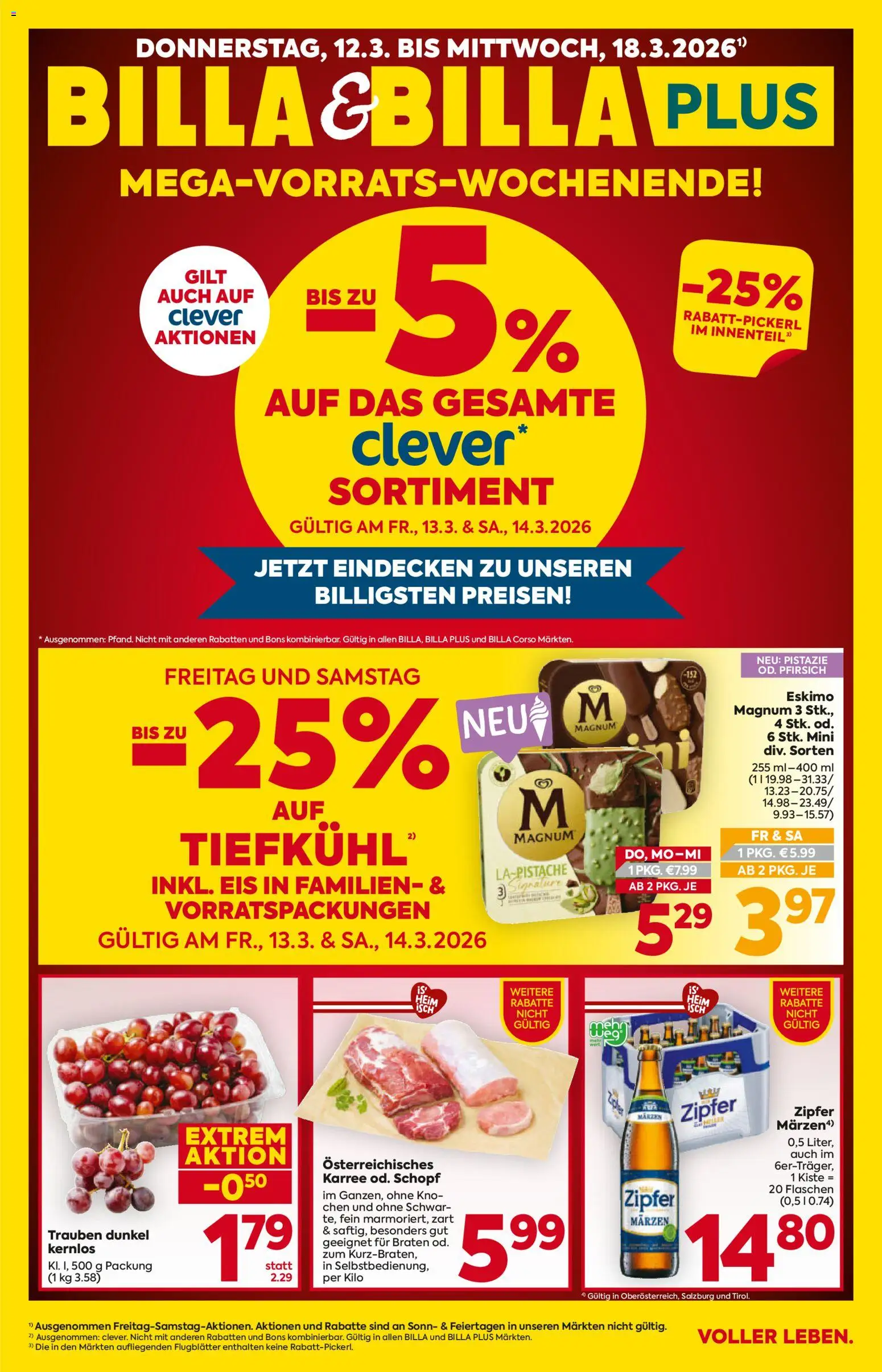 Billa Flugblatt - Tirol gültig ab 12.03.2026 | Seite: 1 | Produkte: Rizsliszt, Eis, Pfirsich